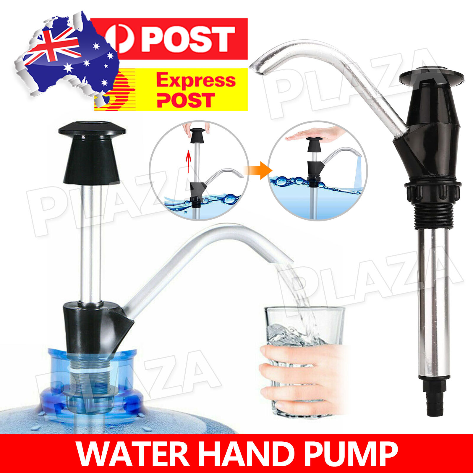 1x Caravan Sink Water Hand Pump Double Action Self Priming Black Metal 275MM