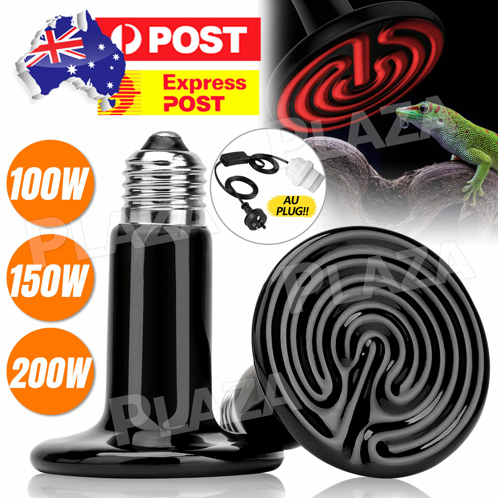 Infrared Ceramic Heat Lamp Bulb Holder Reptile Brooder Black E27 100w 220-240V