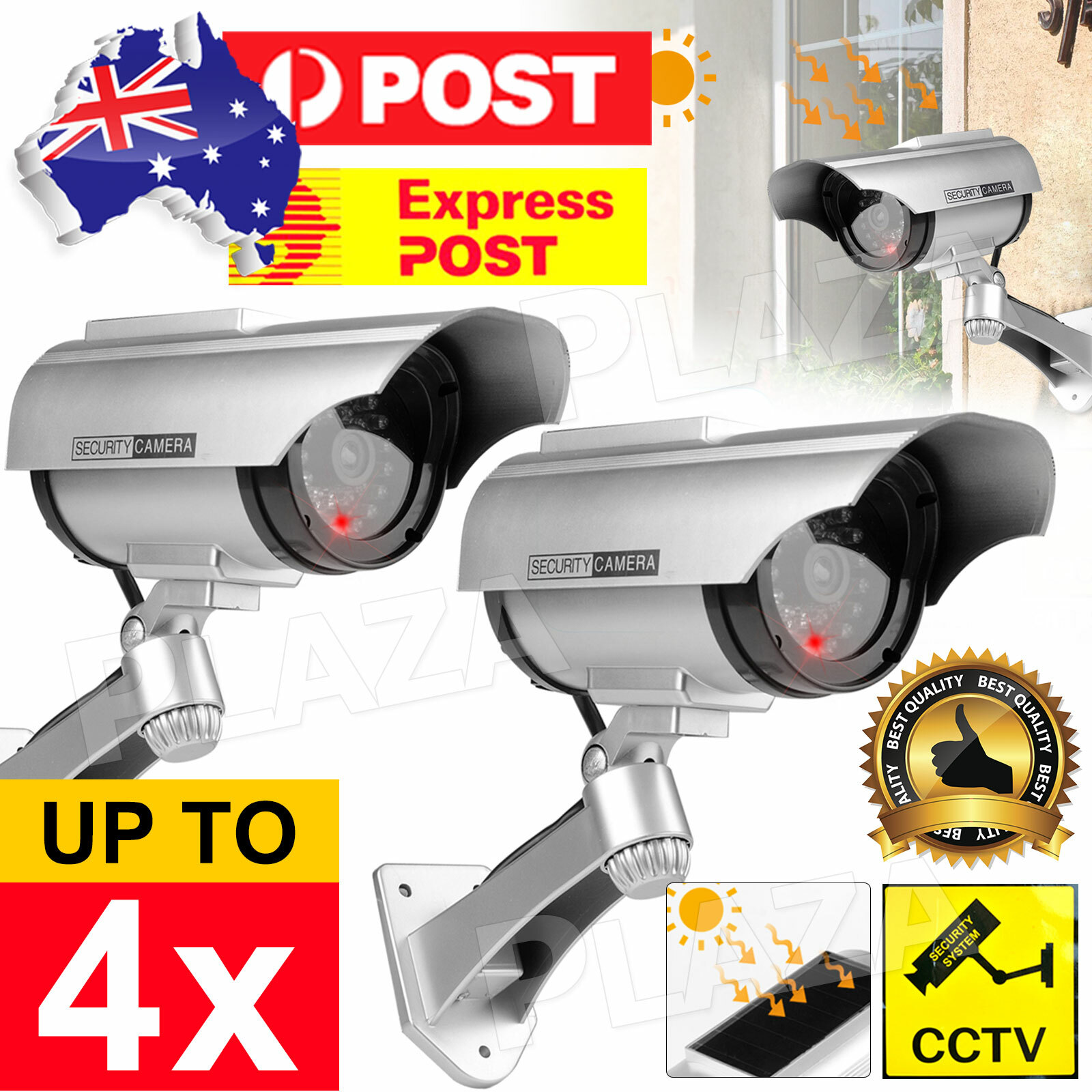 2pcs Solar Fake Security Camera Flashing LED Dummy CCTV Wireless Silver Battery