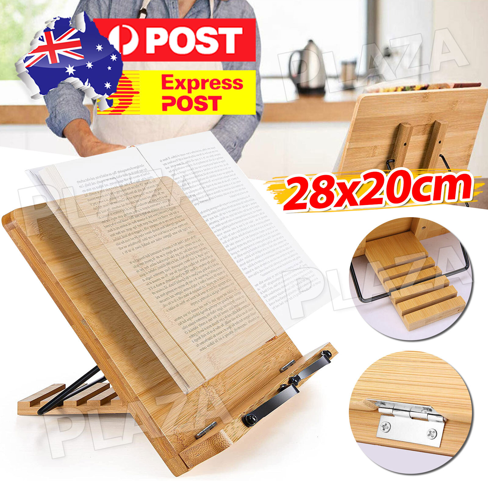 Bamboo Book Stand Adjustable Reading Rest Foldable 28x20cm 5 Grooves Cook Holder