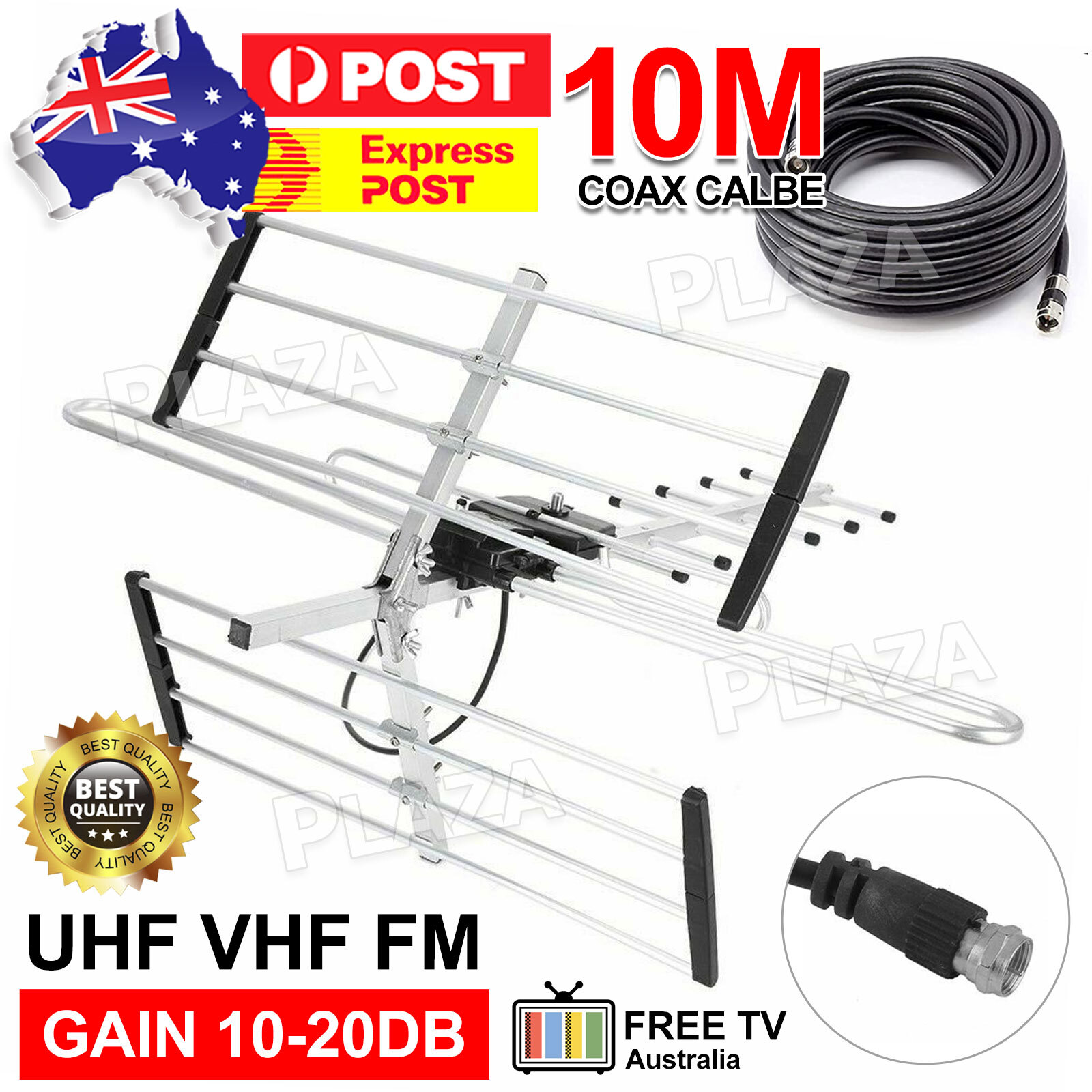 SLD-9F6 Outdoor Digital TV Antenna UHF VHF FM HD Gain Booster 10m Coax Universal