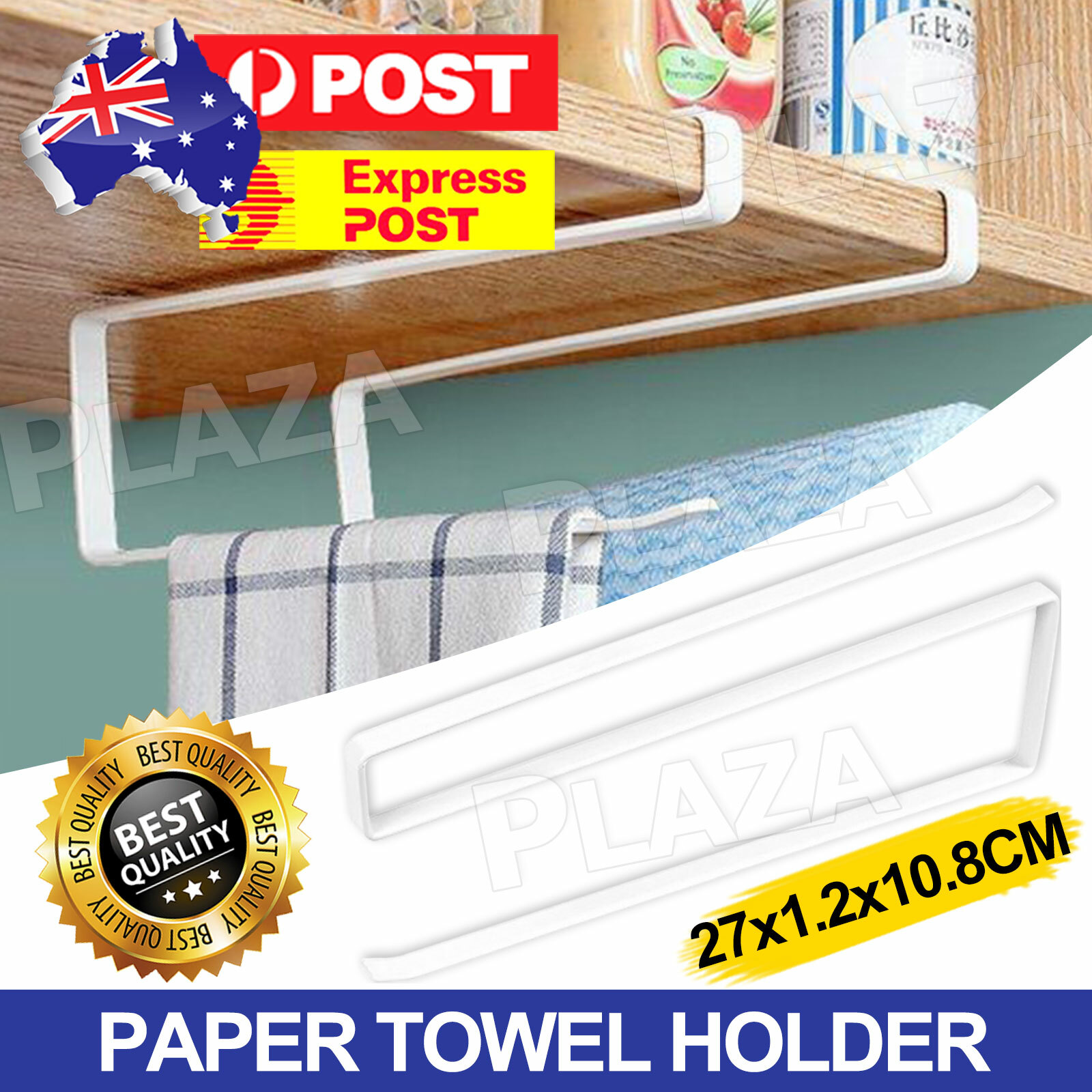 Paper Towel Holder Kitchen Roll 27cm Under Cabinet Wall Mounted White Iron Rack