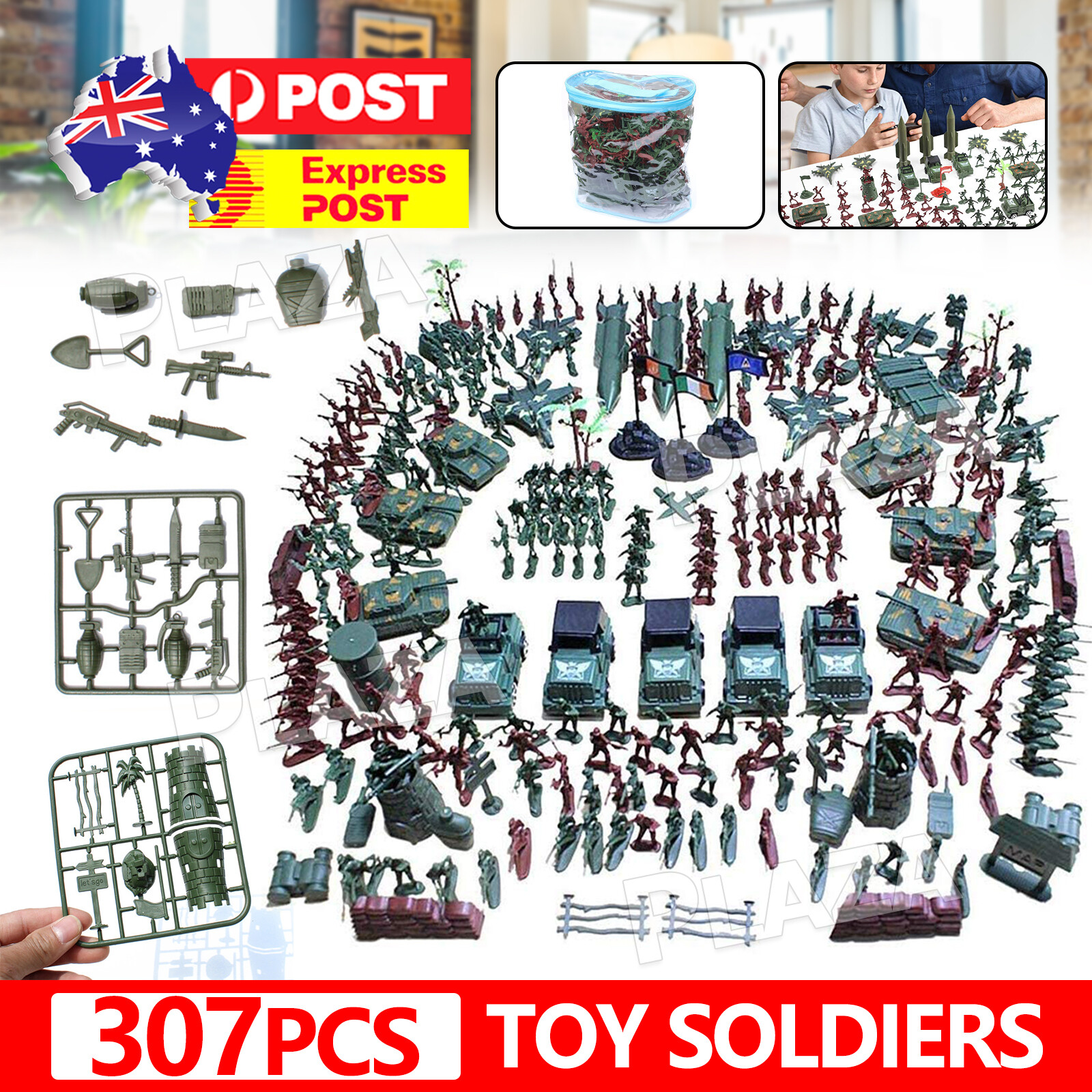 307PCS Toy Soldiers Plastic Army Men Tank Aircraft Rocket Grenade Sand Set