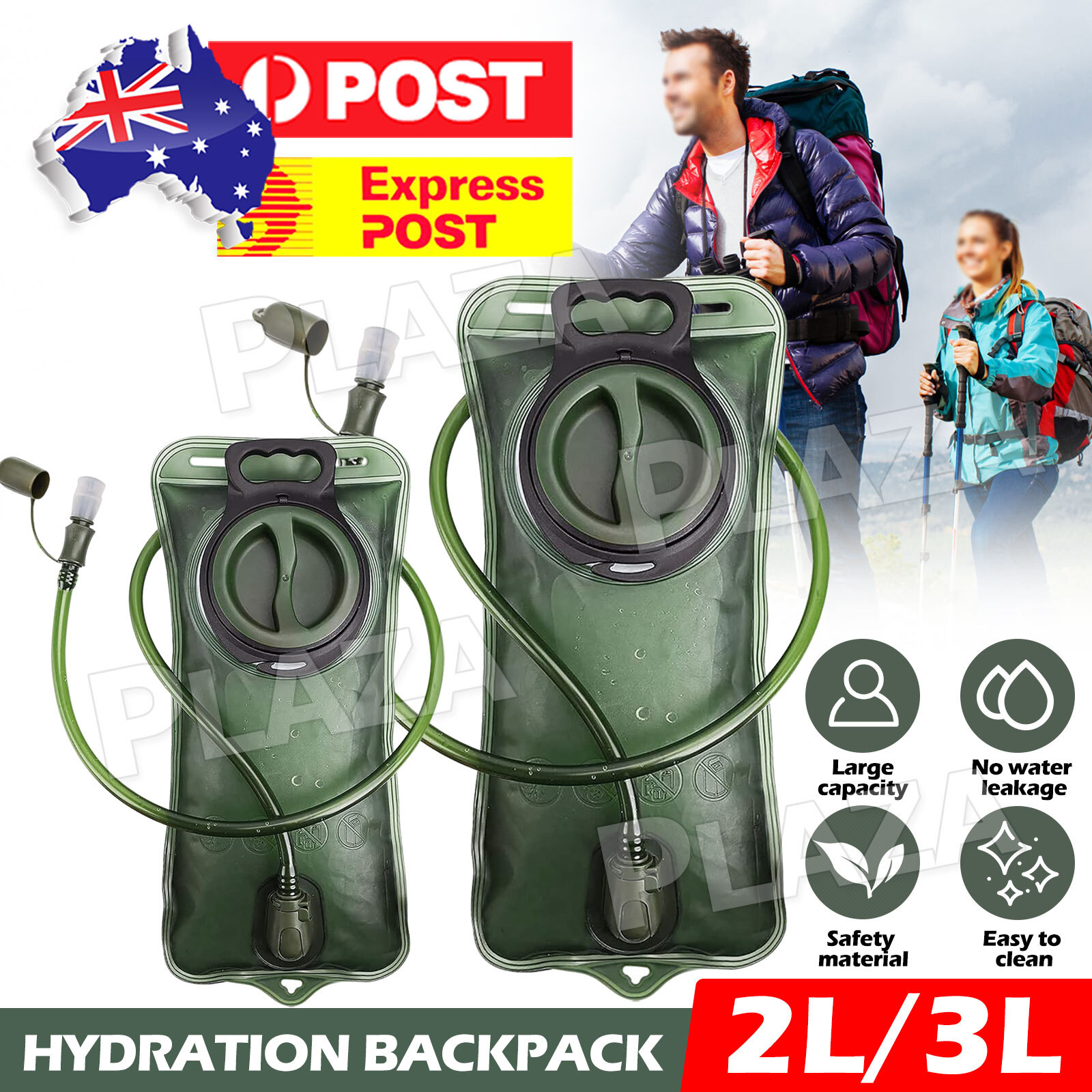 TPU Hydration Bladder Bag 2L Army Green bite valve Camping Hiking Backpack