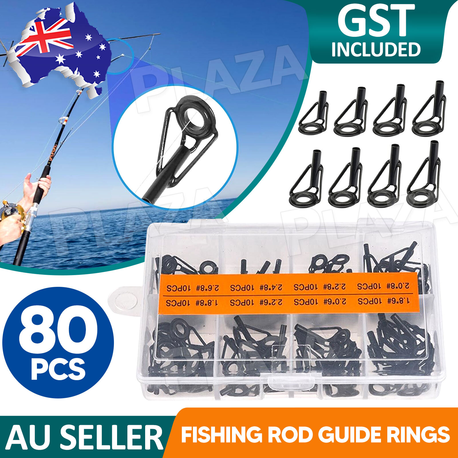 80Pcs Sea Fishing Rod Guide Rings Stainless Steel Double Ceramic Repair Kit Box