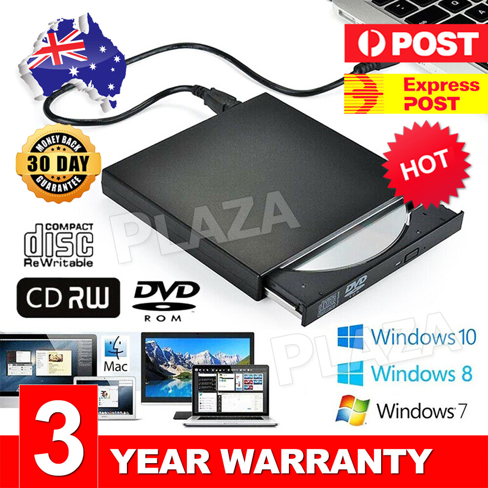 External USB 2.0 Slim CD DVD RW Drive Burner Reader Writer Black Mac Windows