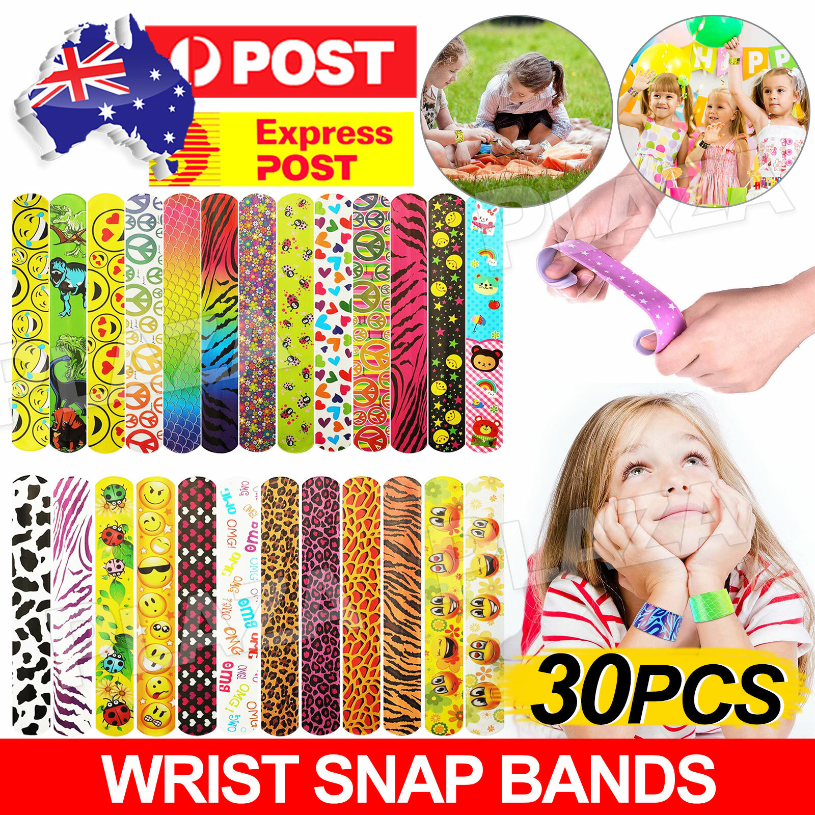 30x Mixed Wrist Snap Slap Bands 22x3cm Multi-Coloured Party Favors Kids Boy Girl