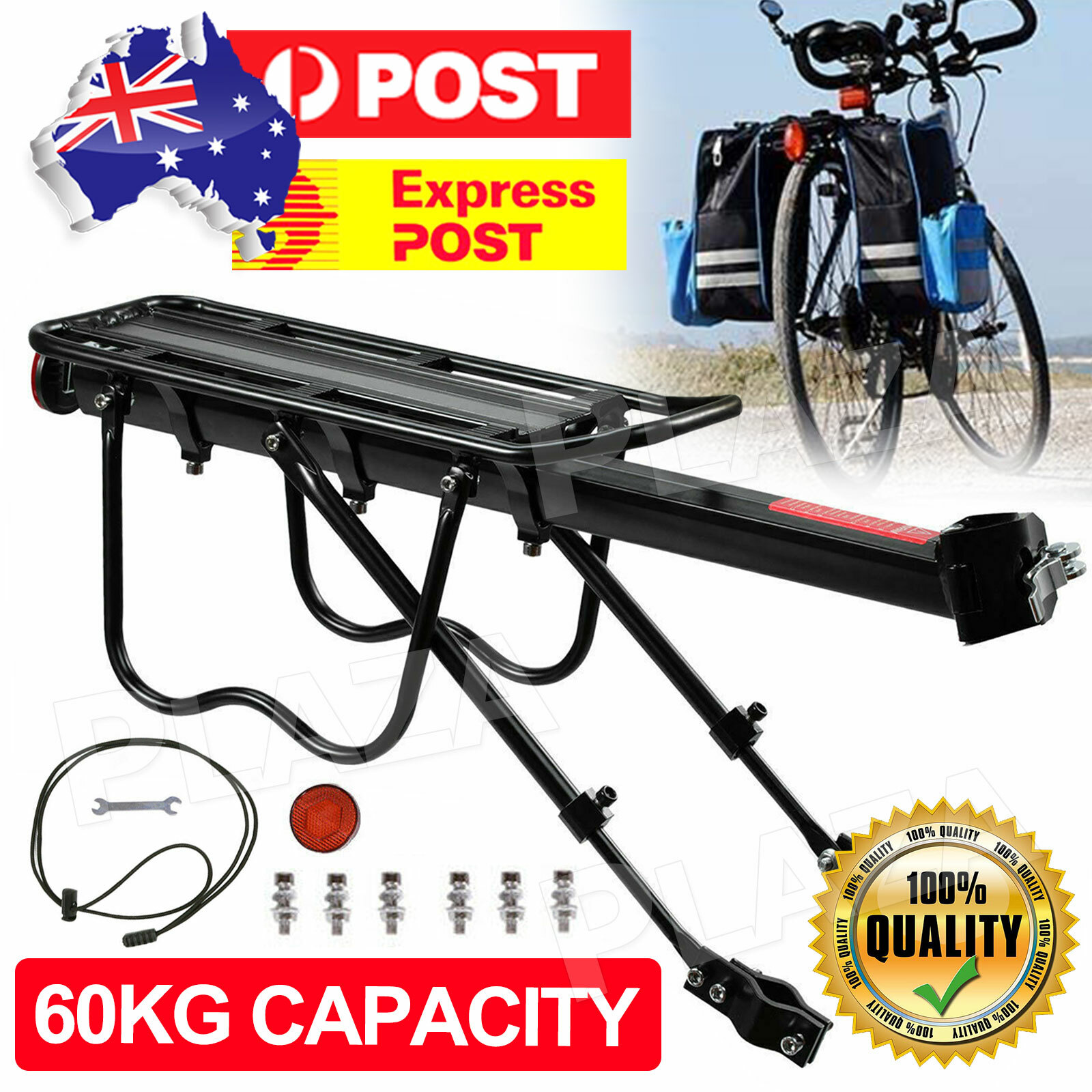 Bike Rear Rack Seatpost Adjustable Fitting Aluminium Black 60kg Pannier 33mm
