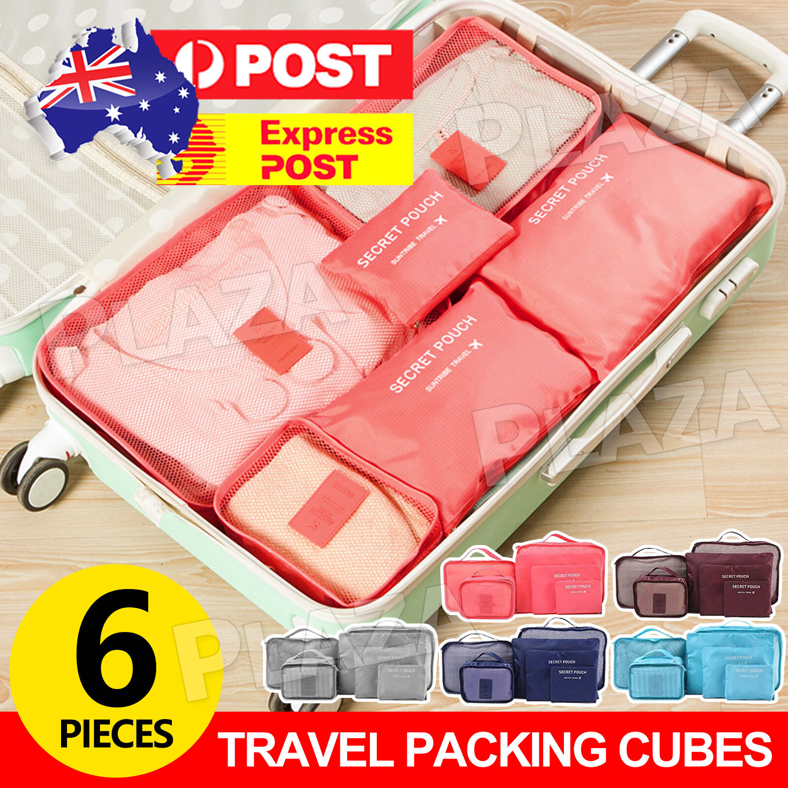 HomeWing 6pcs Travel Packing Cubes Luggage Organiser Nylon Dark Blue Zipper Bags