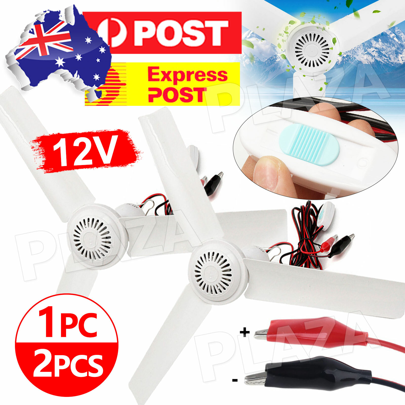 12V 3 Blade Ceiling Fan White Solar Power Caravan Camping 2.5m Soft wind On/Off