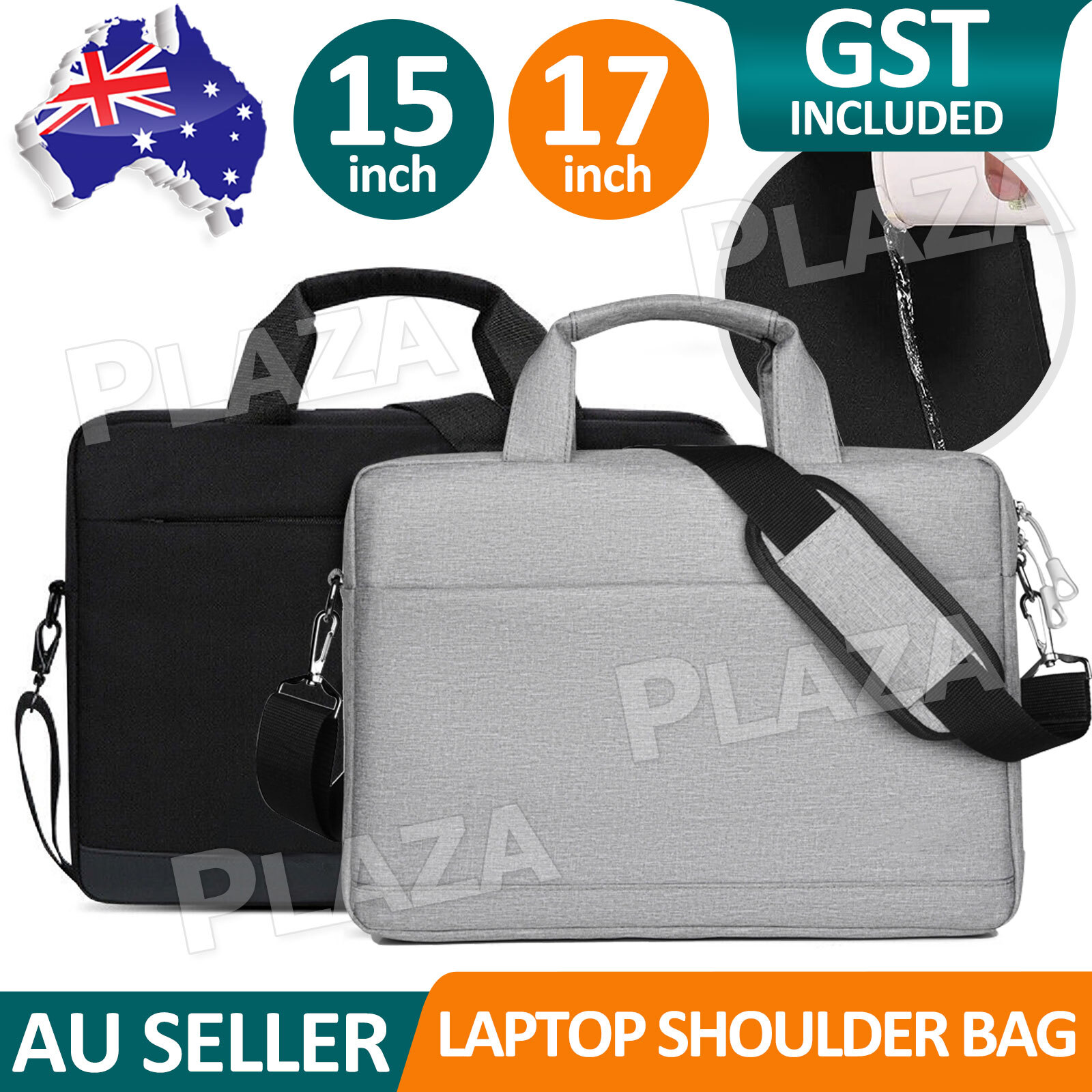Laptop Shoulder Briefcase Sleeve Case 15-17 inch Padded Water-Resistant Black