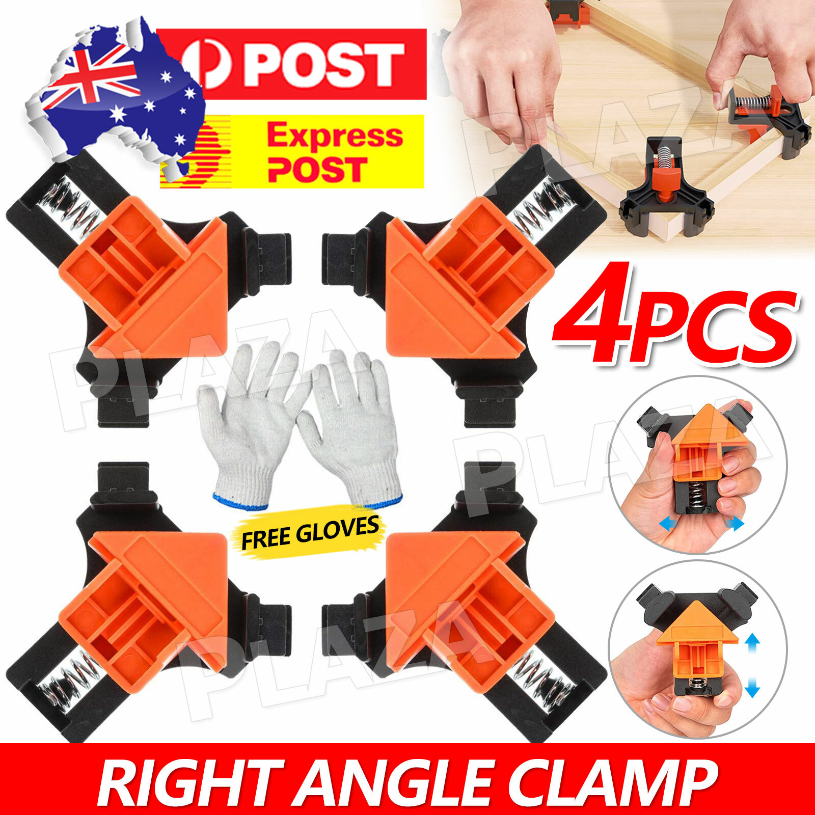 4-Piece 90 Degree Right Angle Clamp 5-22mm Woodworking Black Orange Manganese