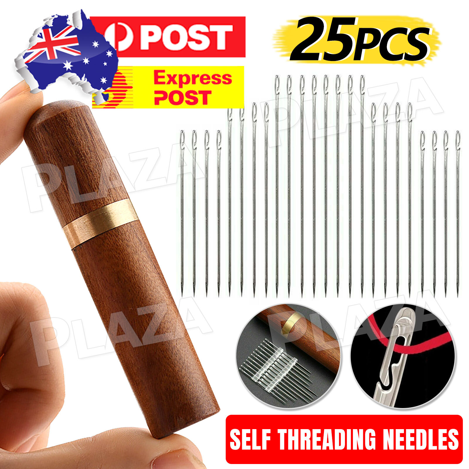 25PCS Stainless Steel Self-threading Needles Set Mixed Silver Sewing Darning