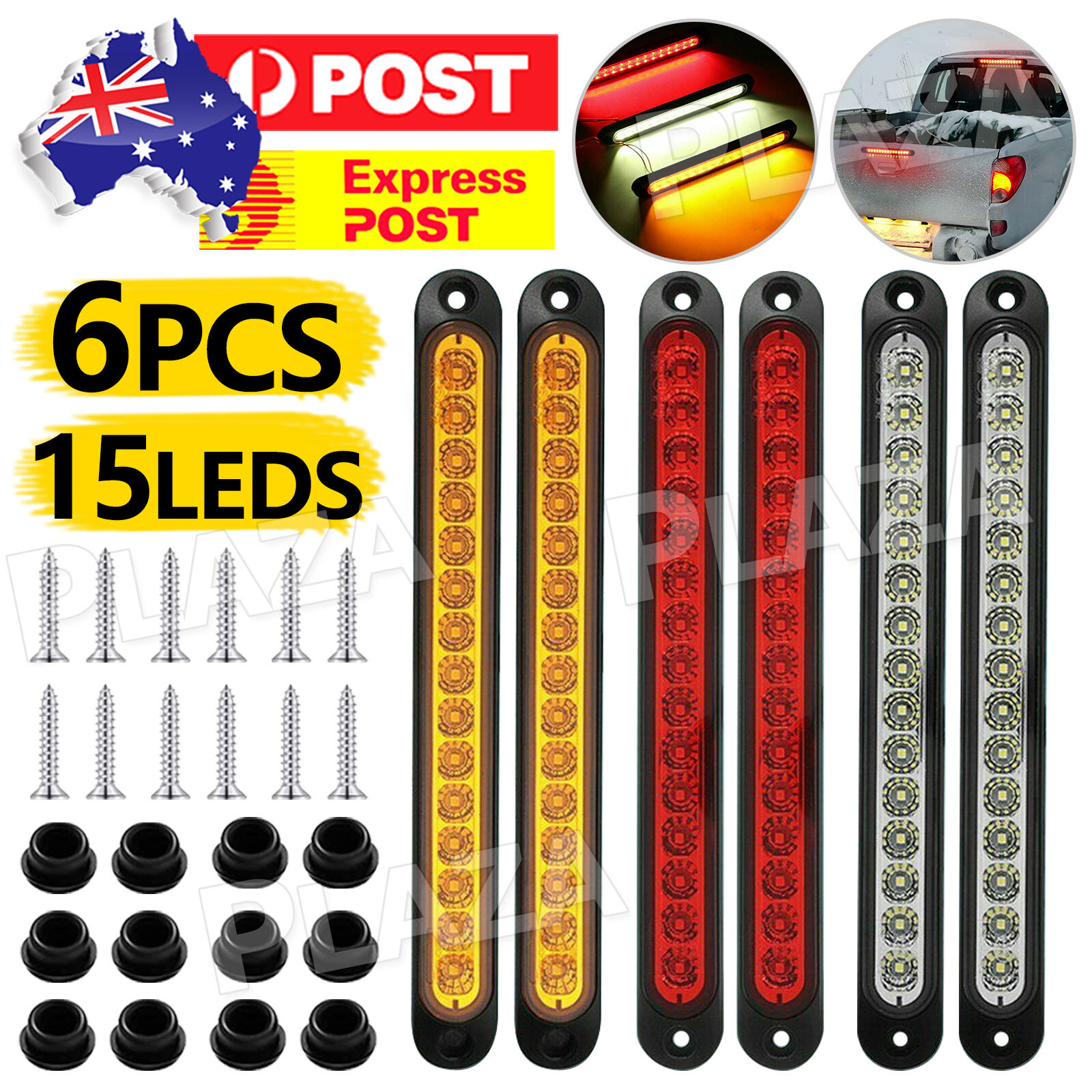 6X 15 LED Tail Light Strip UTE Trailer Brake Stop Reverse Indicator Waterproof