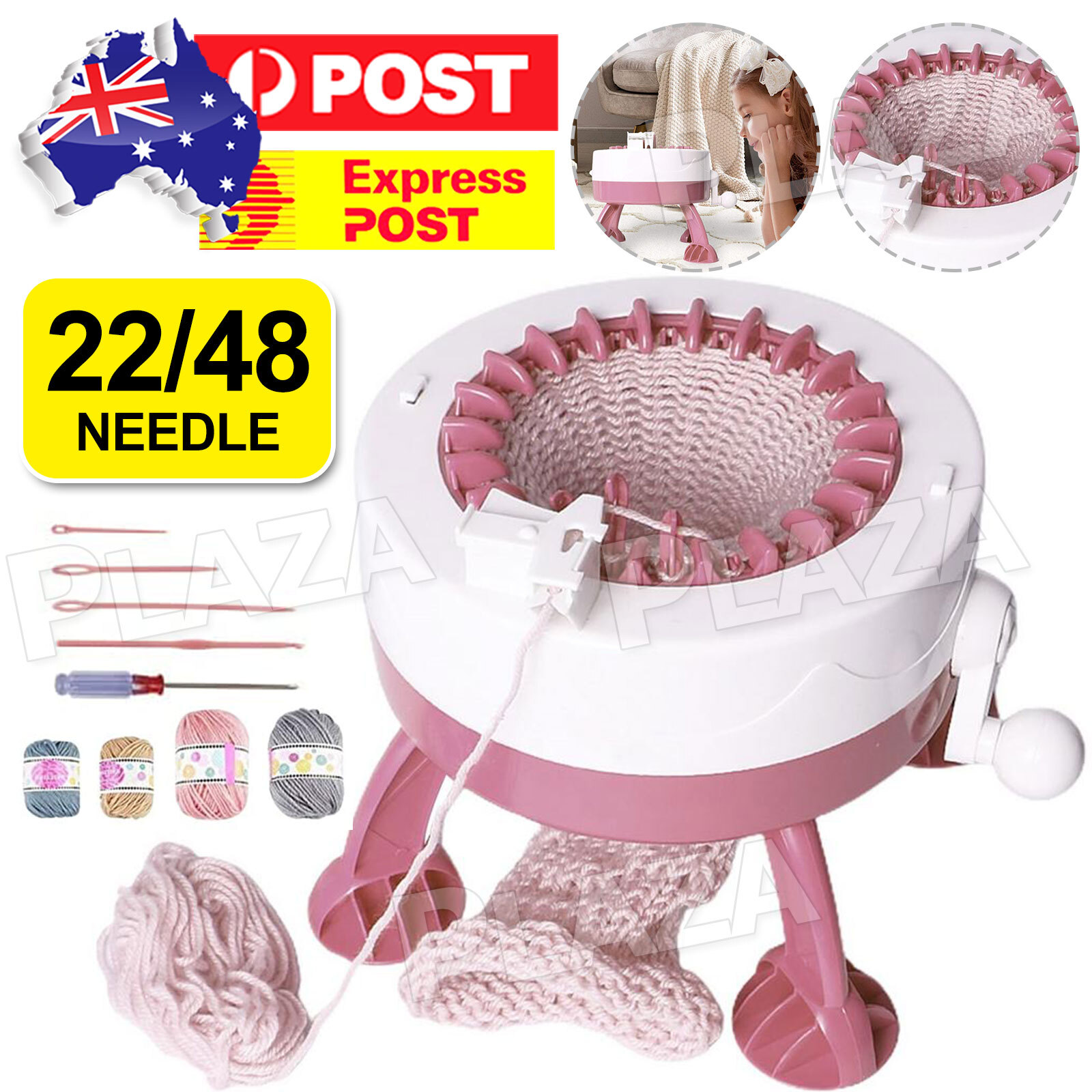 22/48 Needle Knitting Machine DIY Rotating Plastic White Pink Hat Scarf Sock Toy