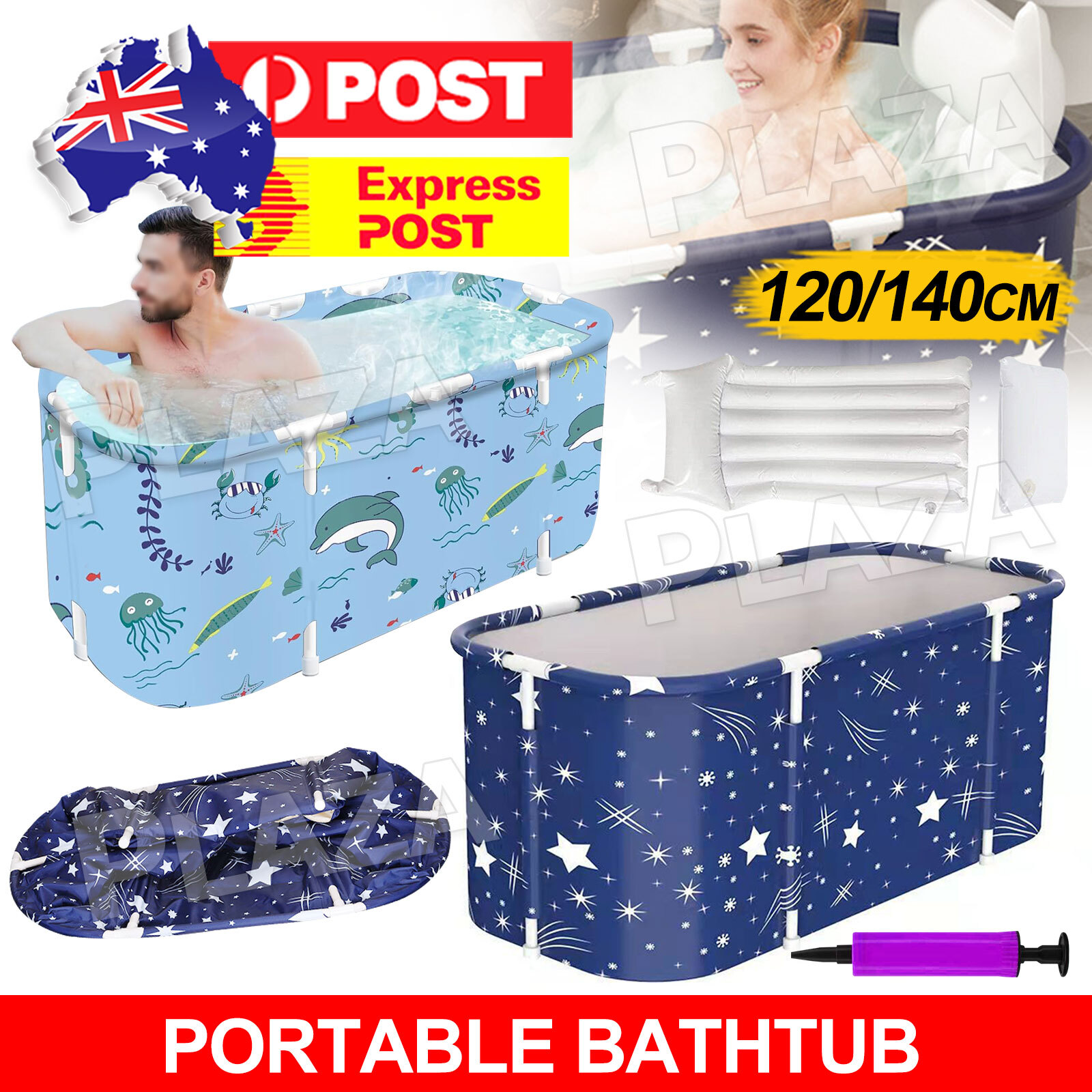 Foldable Portable Bathtub PVC Adult Spa Bath 140x55x50CM Light Blue Freestanding