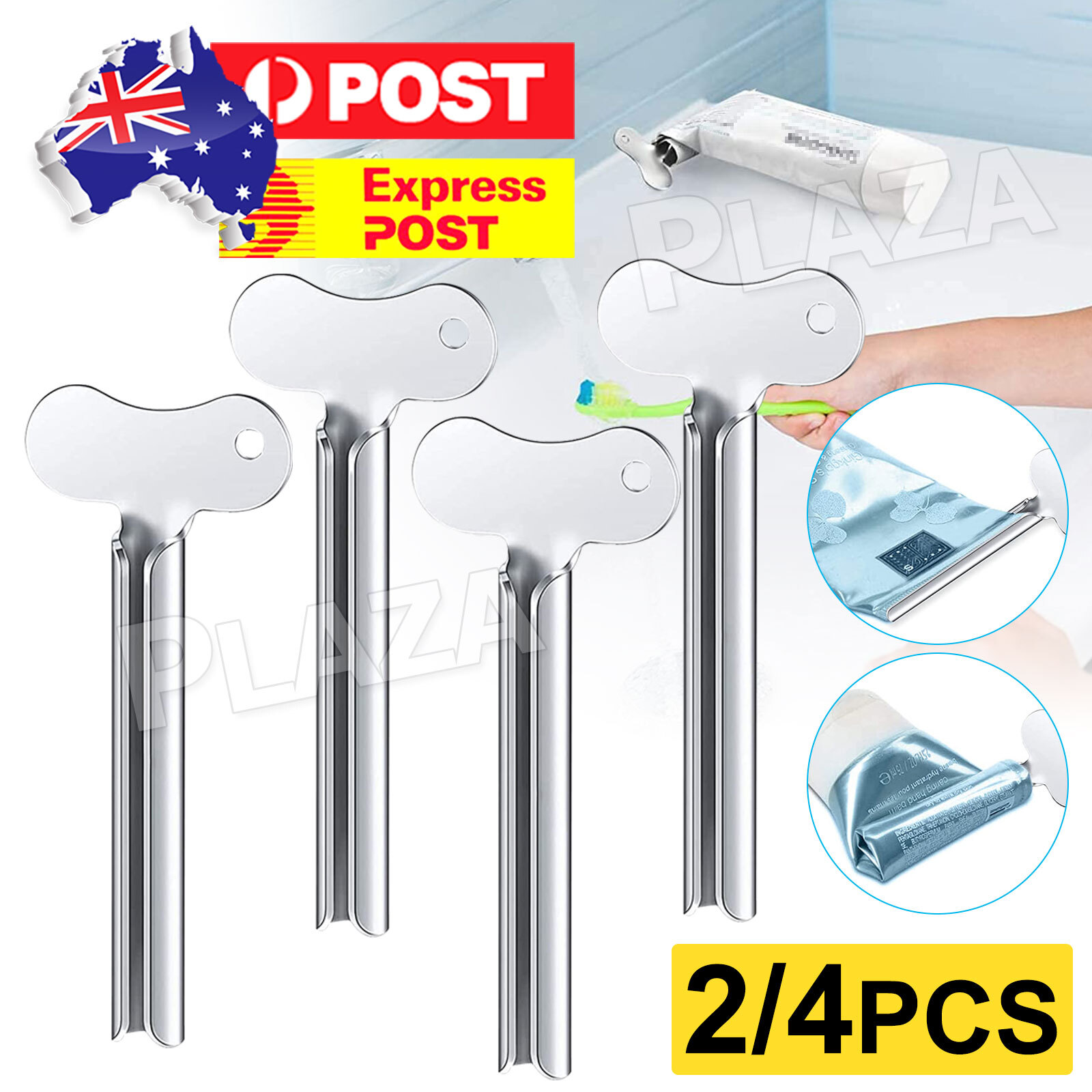 Toothpaste Tube Squeezer Stainless Steel Key Dispenser Roller 2/4pcs Silver 8cm
