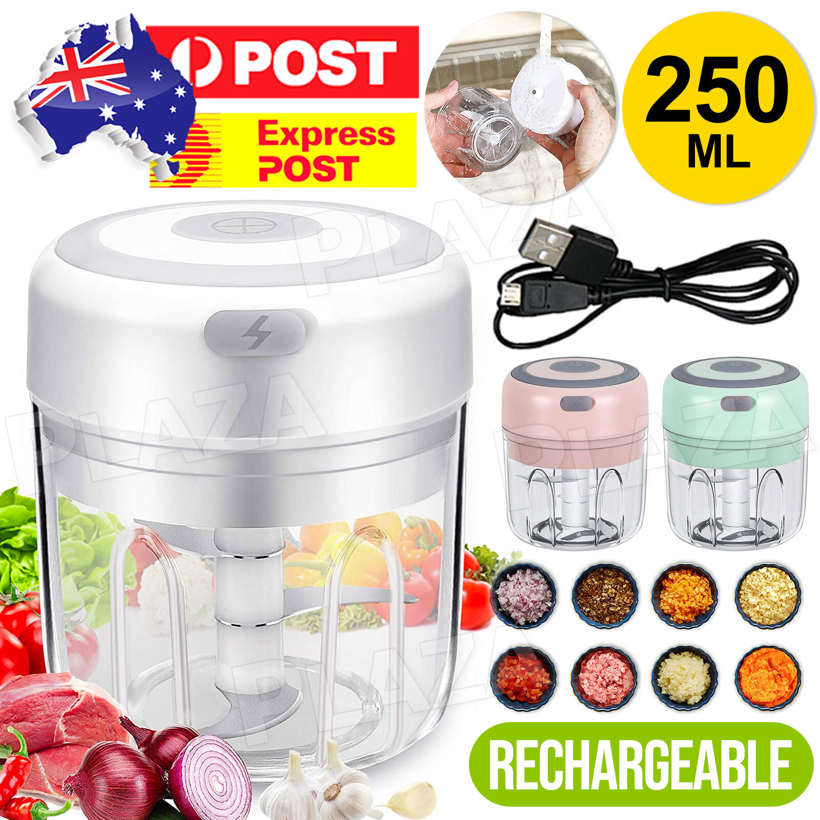 250ML USB Rechargeable Electric Garlic Chopper Mini Crusher 304 Stainless Steel
