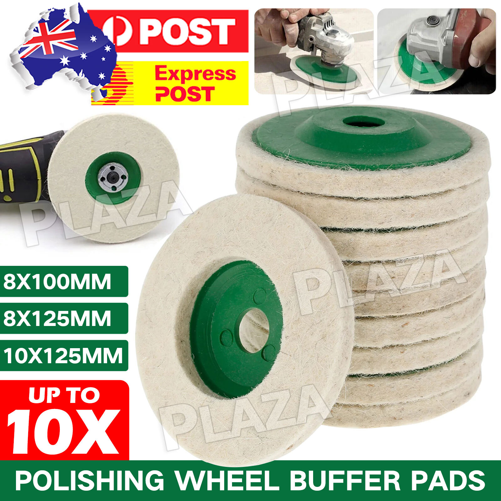 125MM Wool Felt Buffing Pads Polishing Wheel Angle Grinder Green 10PCS 22mm