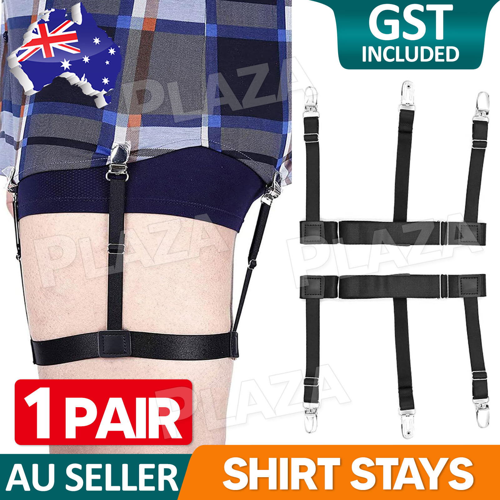 2x Men Shirt Stays Garters Suspenders Black Nylon adjustable Anti-slip 36cm-60cm