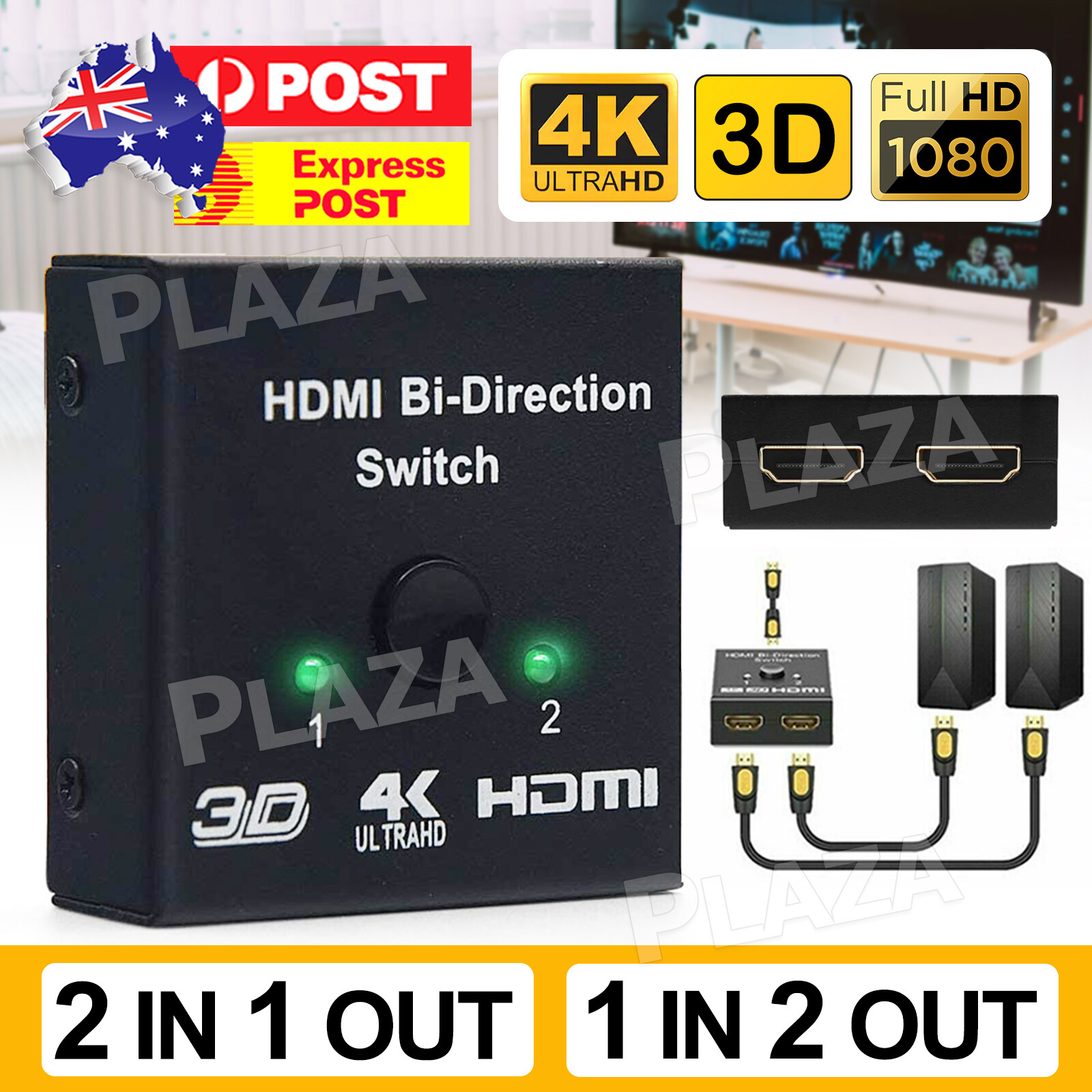 HDMI 2.0 Bi Direction 2 1 Out 4K UHD 3D Switch Splitter Universal HDCP1.2 Black