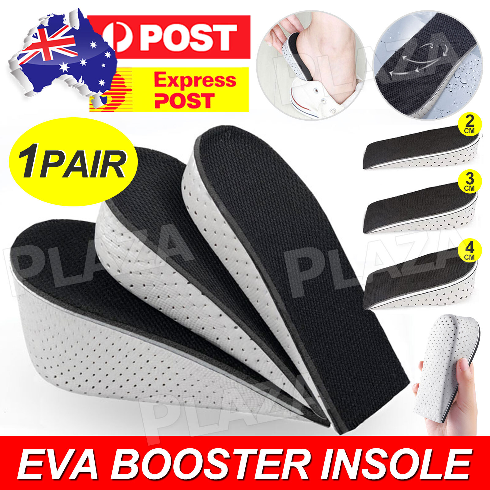 Unisex Heel Lift Insole Shoe Insert EVA. Cushion Pad 2cm Height Increase Grey