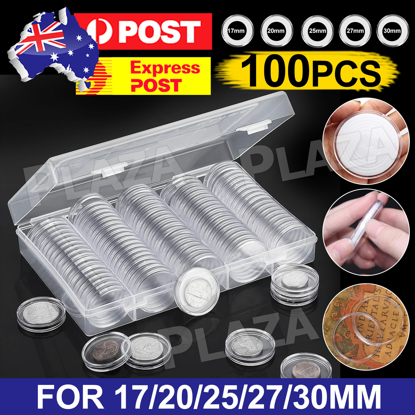 100PCS Australian Storage Box Clear Plastic 100 Coin Slabs 17mm 20mm 25mm 27mm