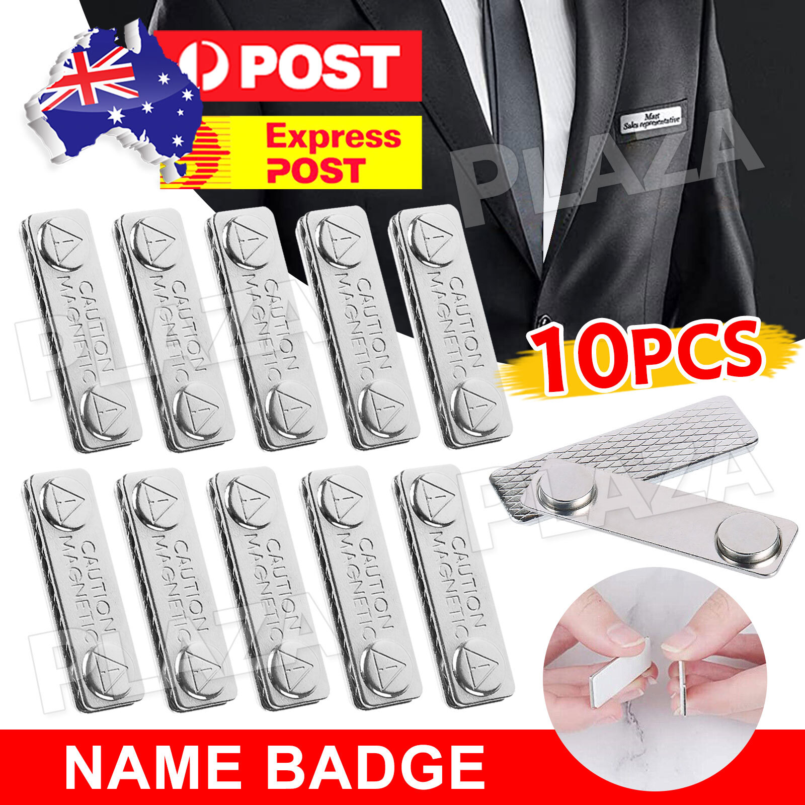 10pcs Magnetic Badge Tag Self Adhesive Magnet Silver Metal Name Card Attachment