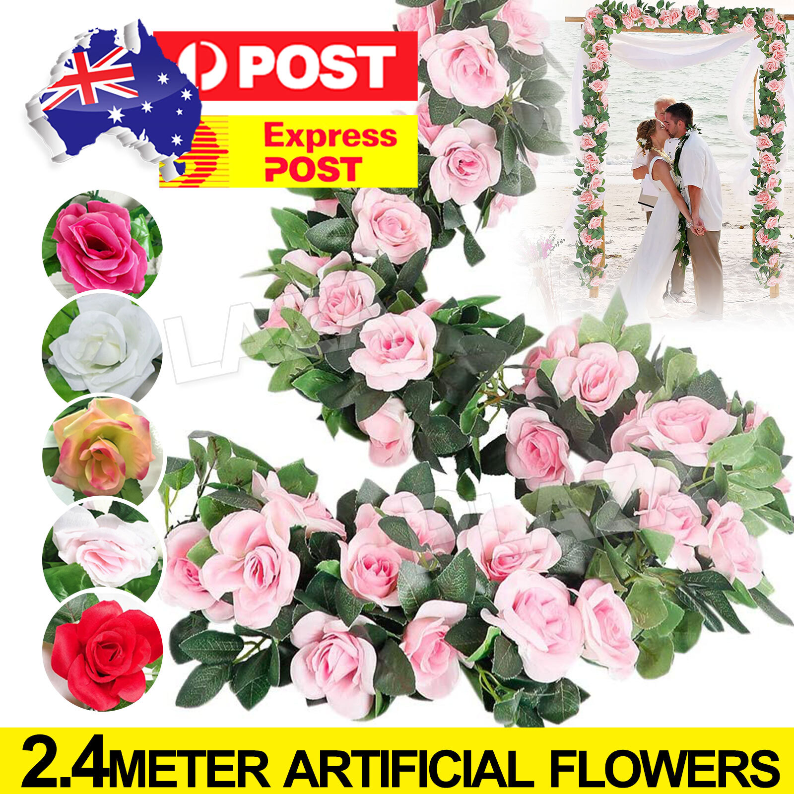 Artificial Silk Rose Garland 2.4M Hanging Vine 9pcs Hot Pink Wedding Flowers