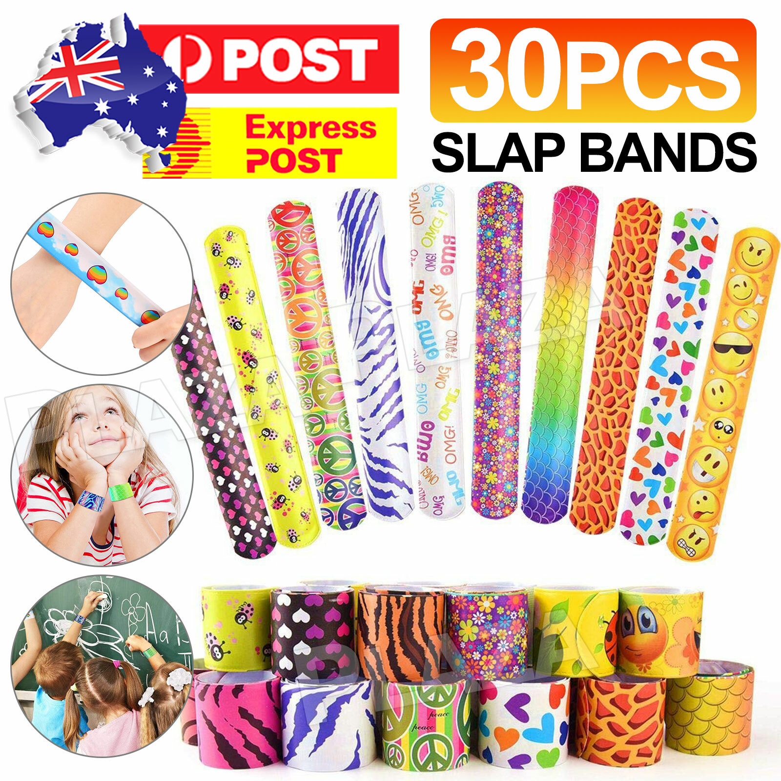 30PCS Bulk Wrist Snap Slap Bands 22x3cm Multi-Coloured Kids Party Favors Novelty