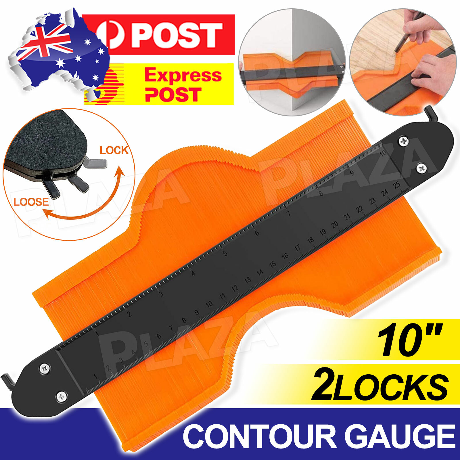 10 in Contour Gauge Profile Tool Shape Duplicator ABS Plastic Double Lock Orange