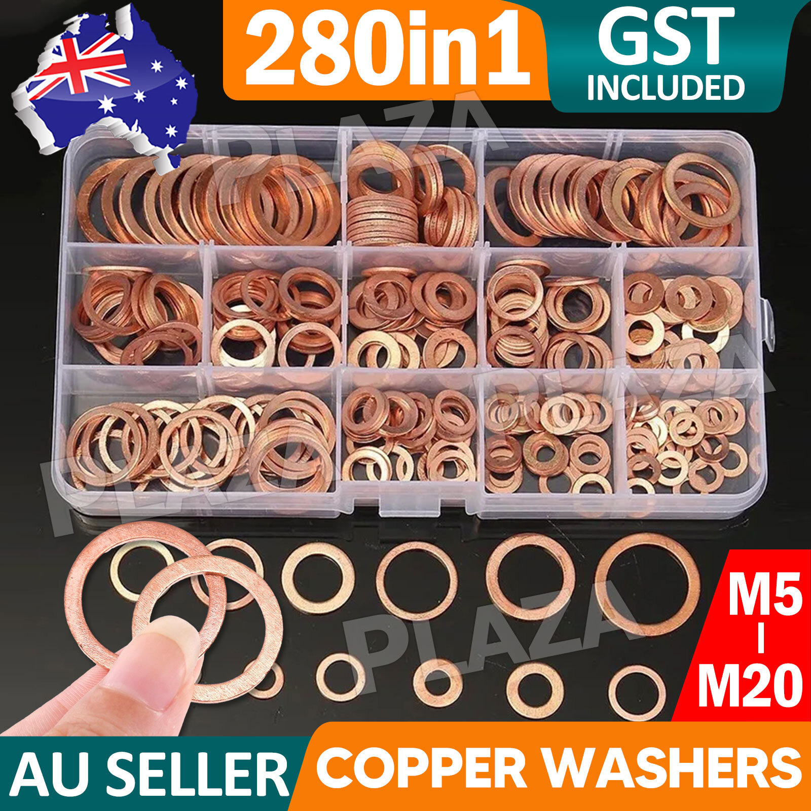 280Pcs Copper Washer Seal Kit M5-M20 12 Sizes Sump Plug Assorted Flat Ring Box