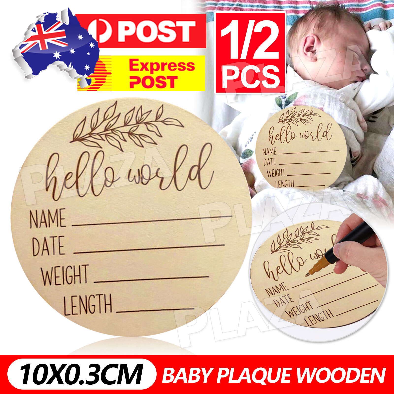 Hello World Baby Birth Announcement Wooden Plaque 10x0.3CM Plywood photography
