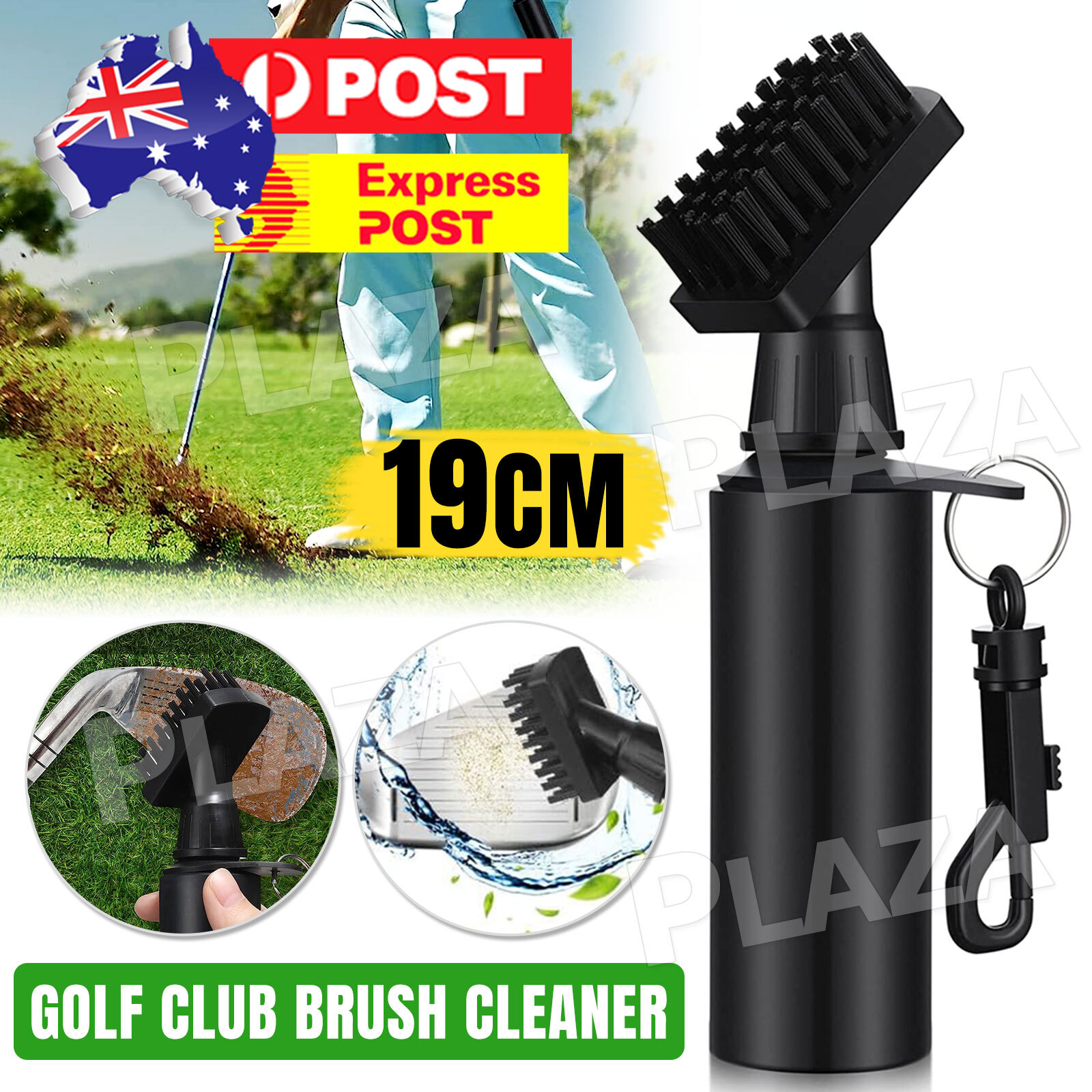 Golf Club Cleaning Brush Reel Groove Cleaner Water Reservoir Black 19CM Nylon