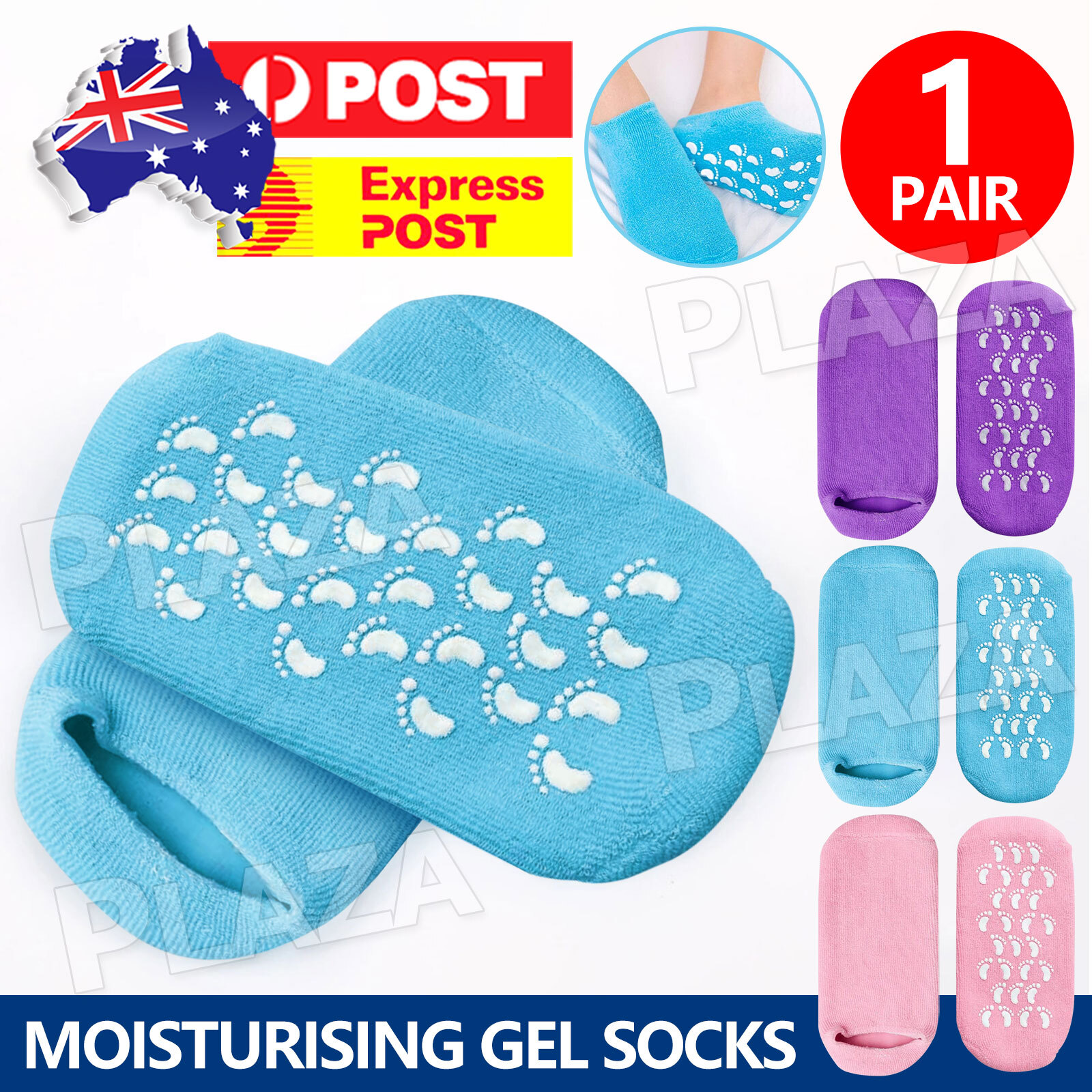 Spa Gel Socks Moisturising Foot Care Cracked Dry Skin 1 Pair Blue 23&times 9cm