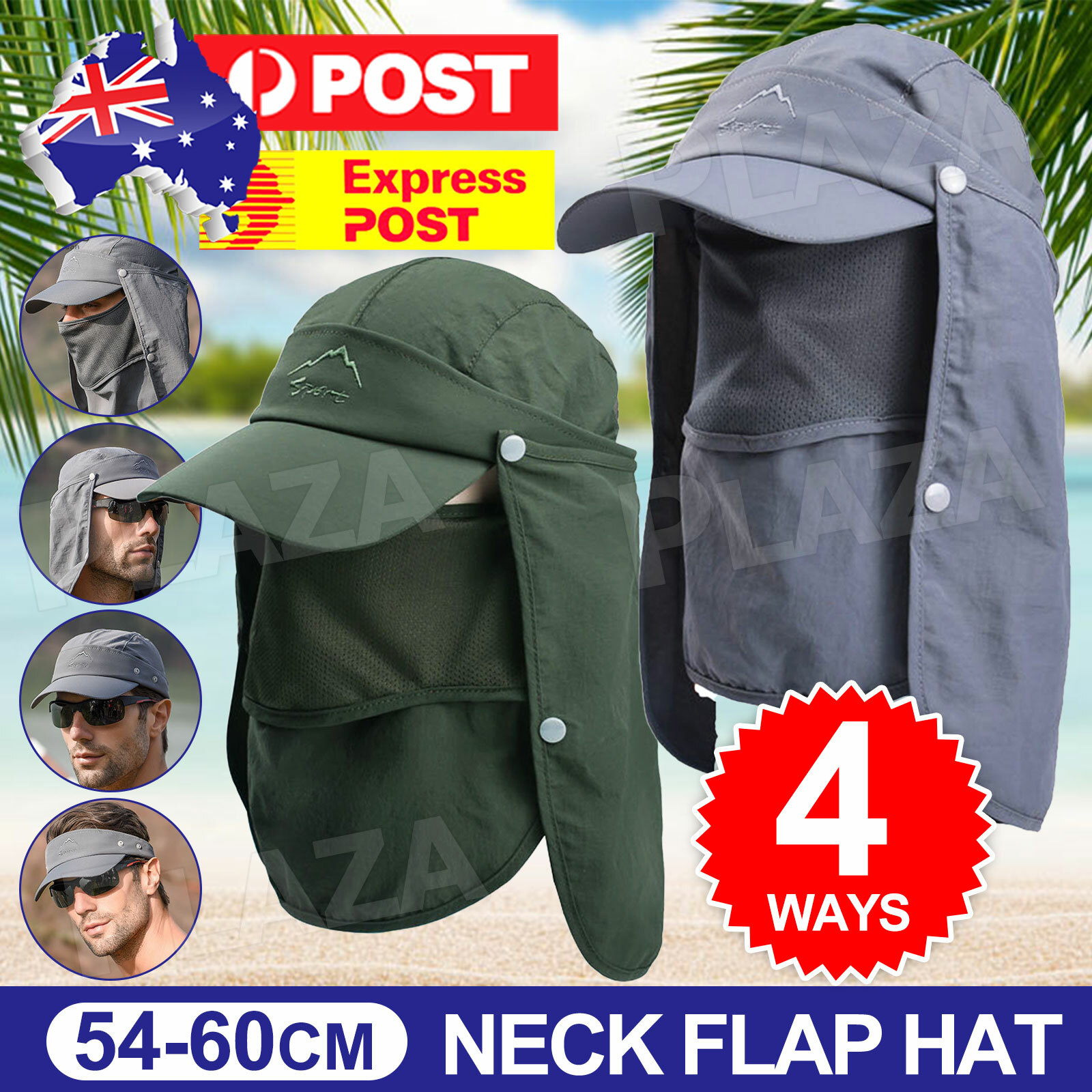 Unisex Face Neck Flap Hat Wide Brim Sun Protection Fishing Army Green Adjustable