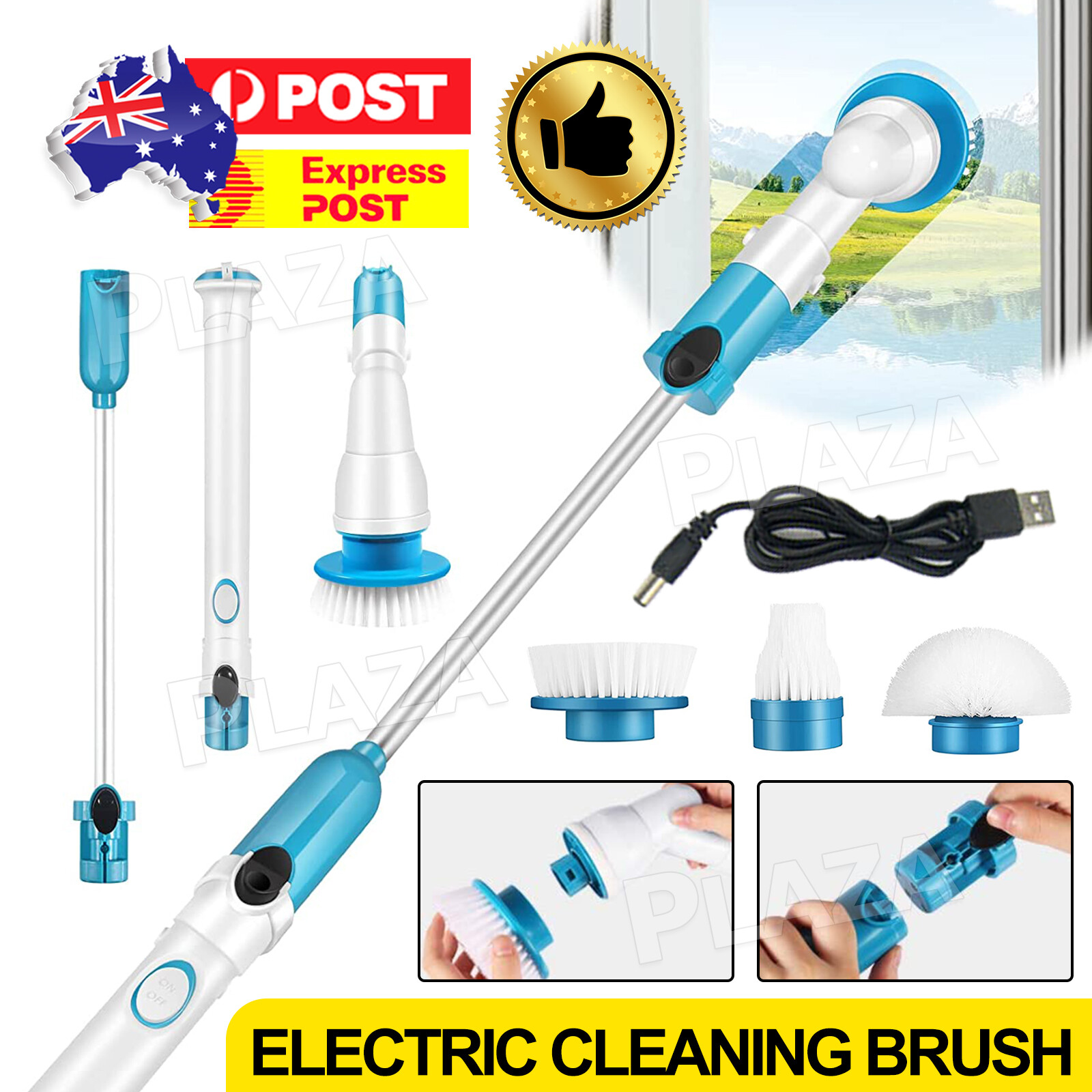 Electric Cordless Scrubber Cleaning Brush 3 Heads Waterproof Bathroom Shower