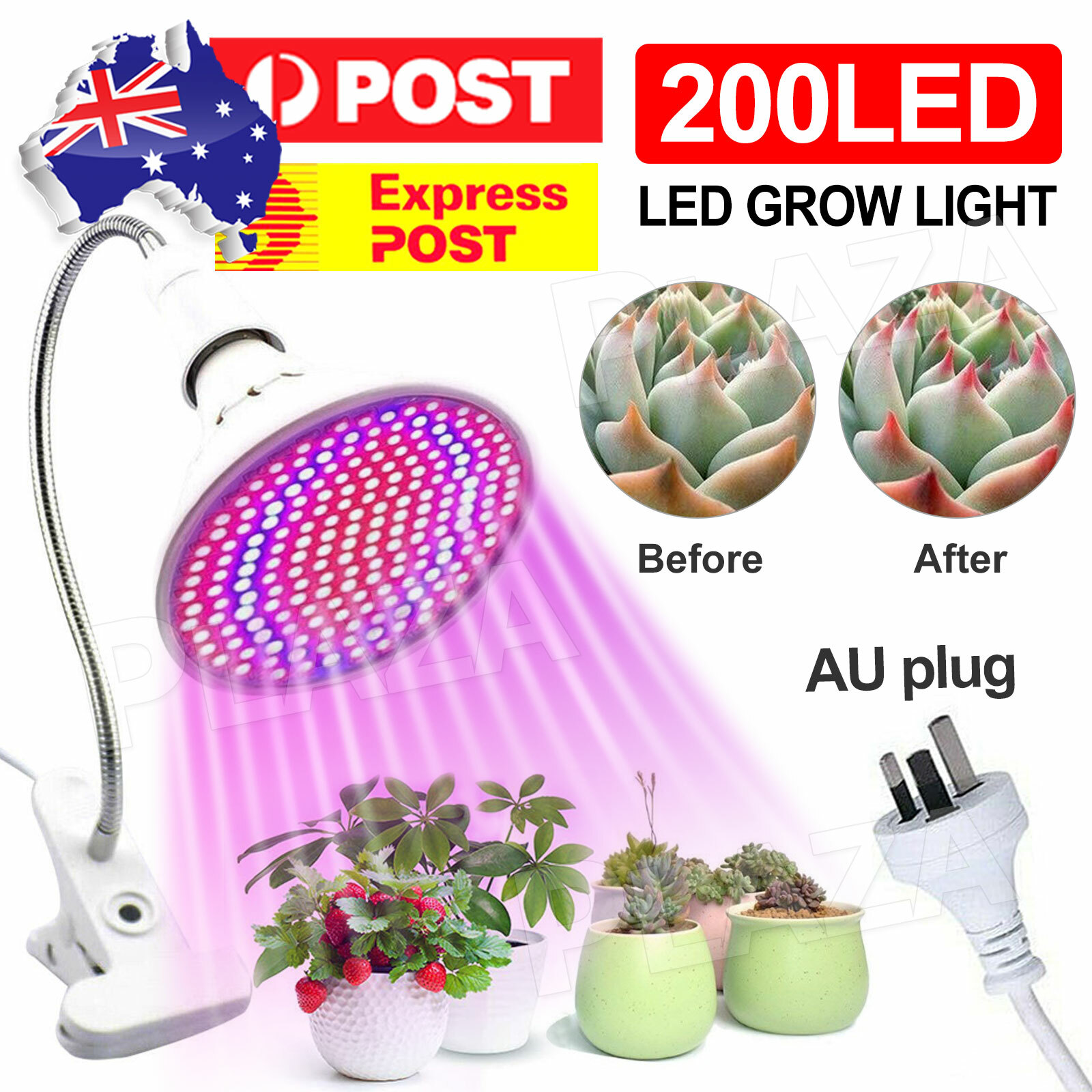 200LED Full Spectrum Grow Light Hydroponic Flexible Clip Lamp AU Plug White