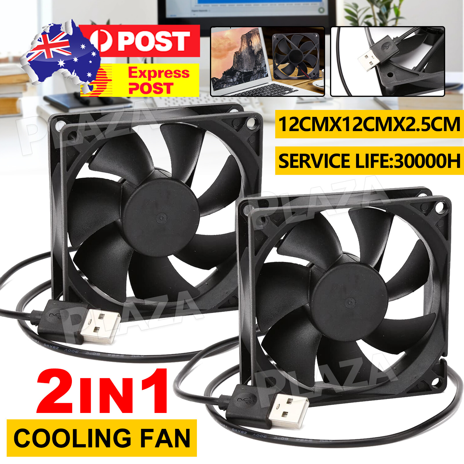 2PCS 120mm USB Cooling Fan Silent Black Plastic DC 5V 1200RPM 18dB CPU Case