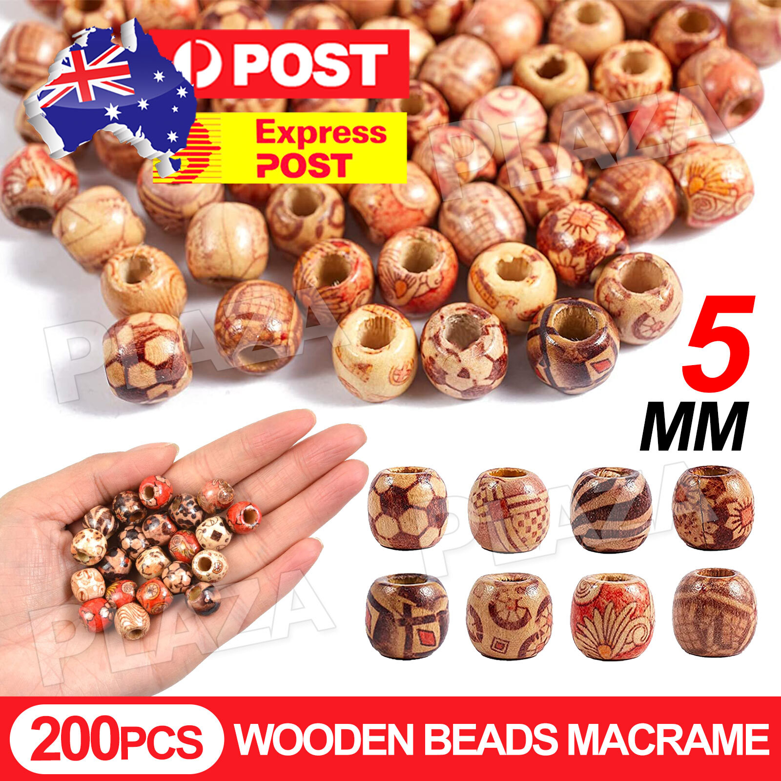 200PCS Large Hole Wooden Beads 9 10mm Brown Round Macrame BOHO European Crafts