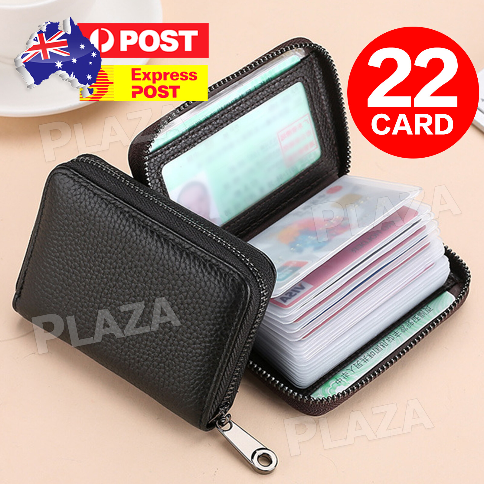 Men Mini Leather 22 card Wallet Credit Card Holder RFID Blocking Black 20 slots