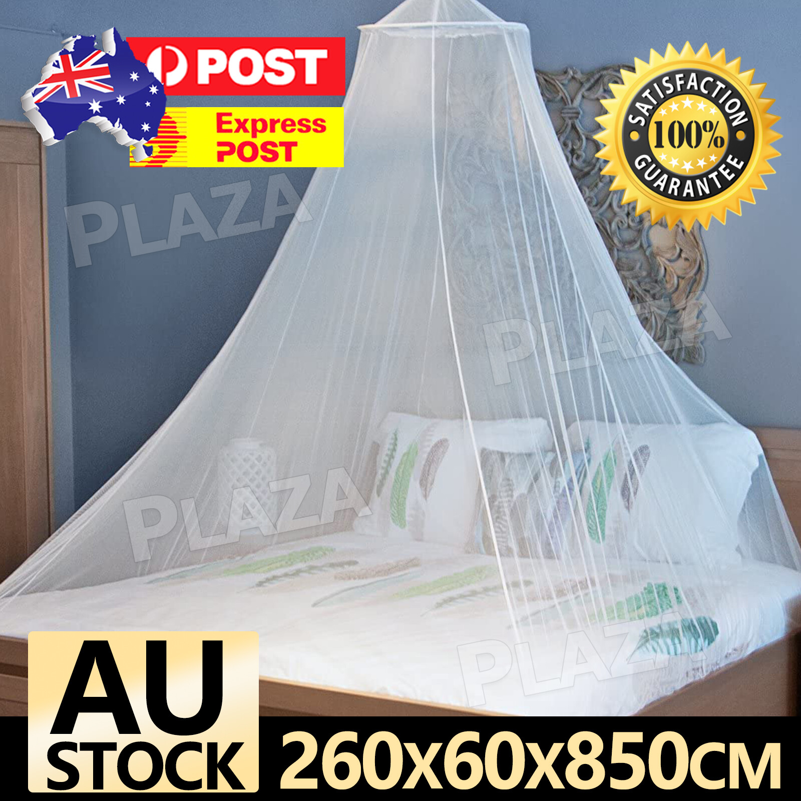Large White Mosquito Net Canopy Queen Bed Polyester Mesh Round-Top 850cm 260cm