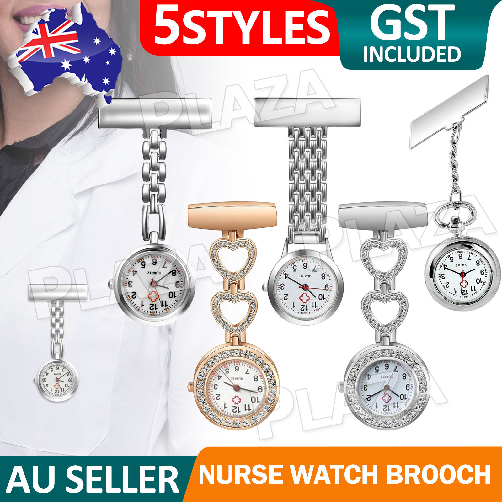 Silver Nurse Watch Quartz Brooch Pocket Alloy Metal White Dial 25mm 12-Hour Pin