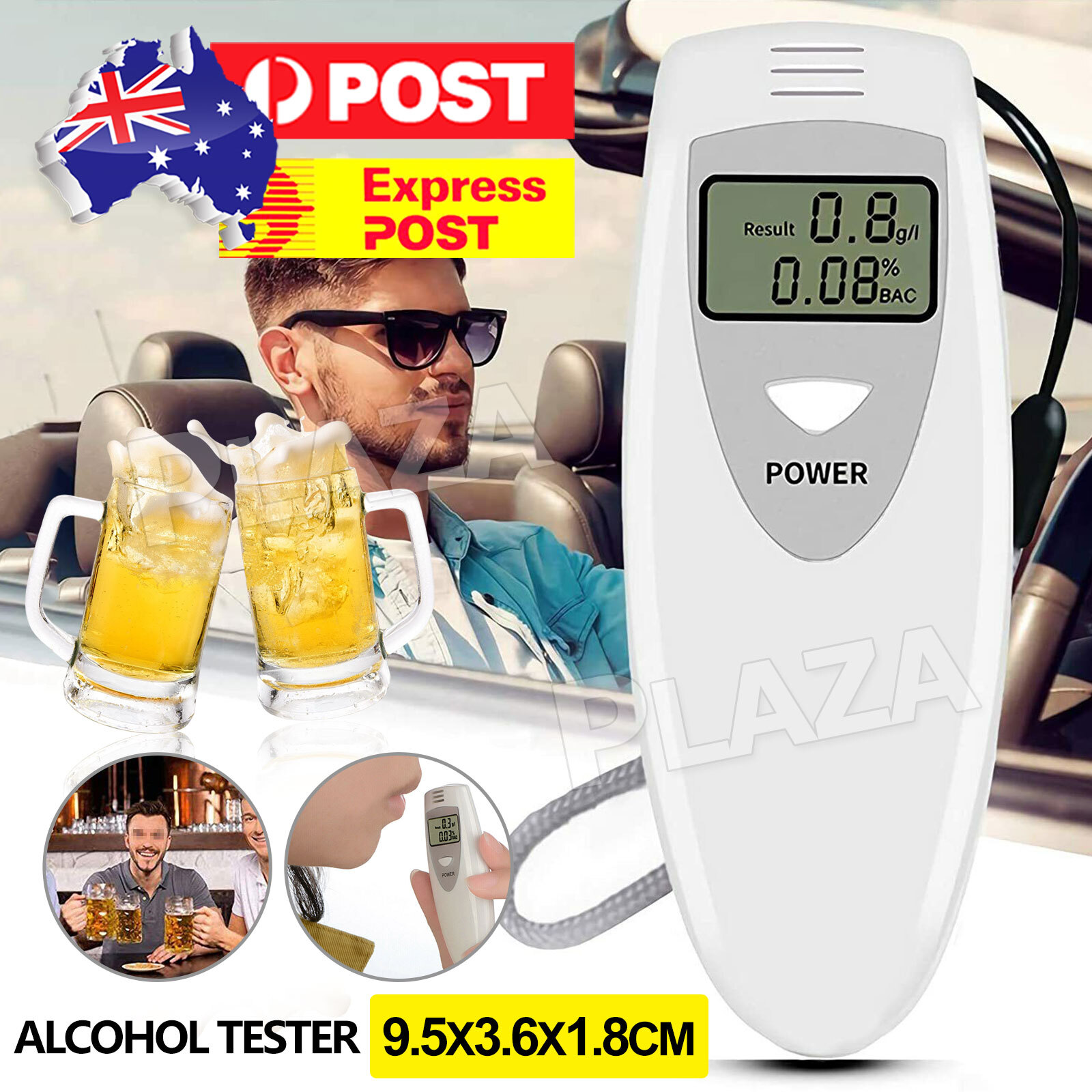 Professional Breathalyzer Portable Digital Alcohol Tester White LCD Display