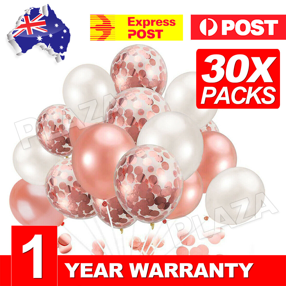30pcs Rose Gold Confetti Latex Balloons 12 inches White Birthday Wedding Party