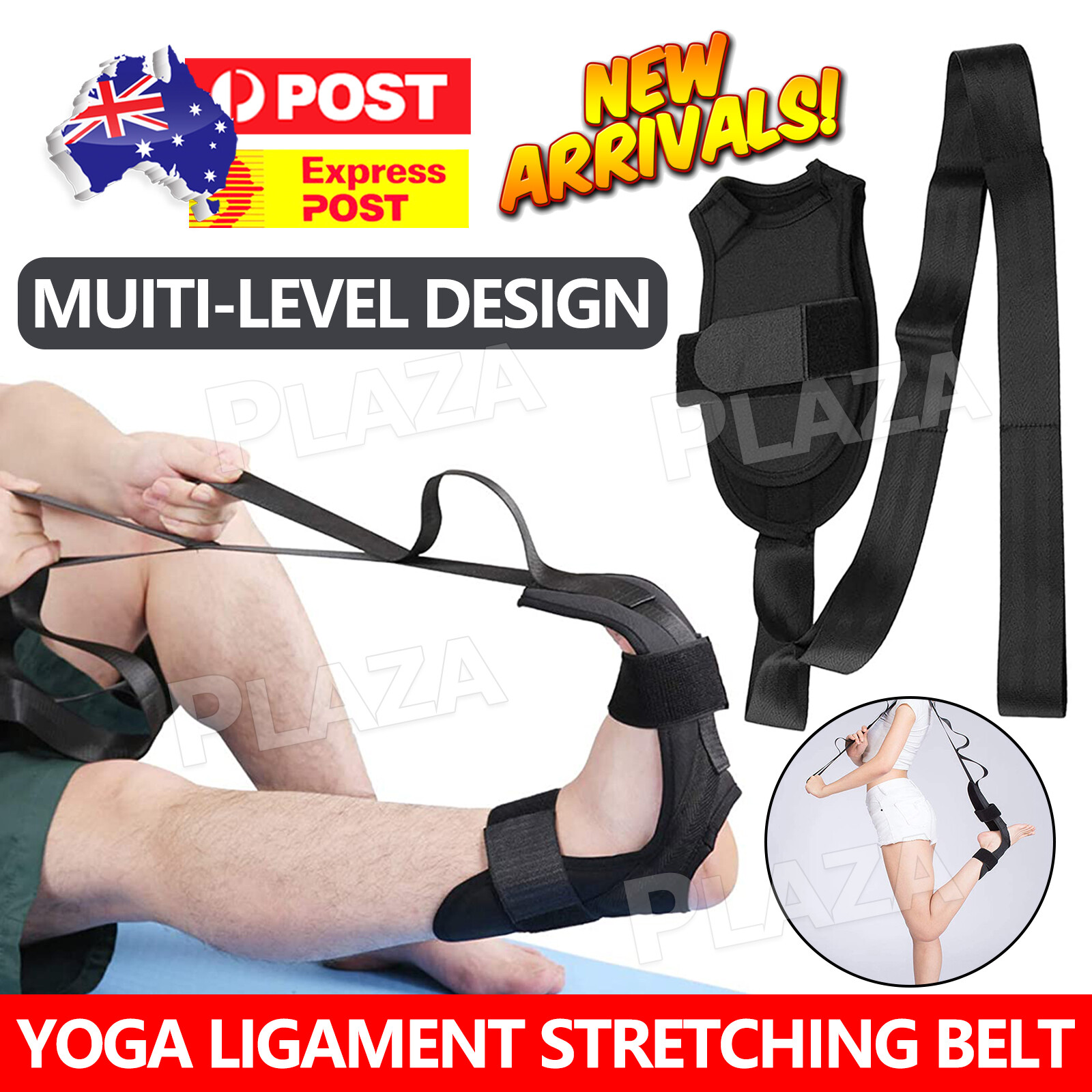 Yoga Stretching Belt Strap Multi-ring Buckle Foot Ankle Black 27.0 14.0 3.0cm
