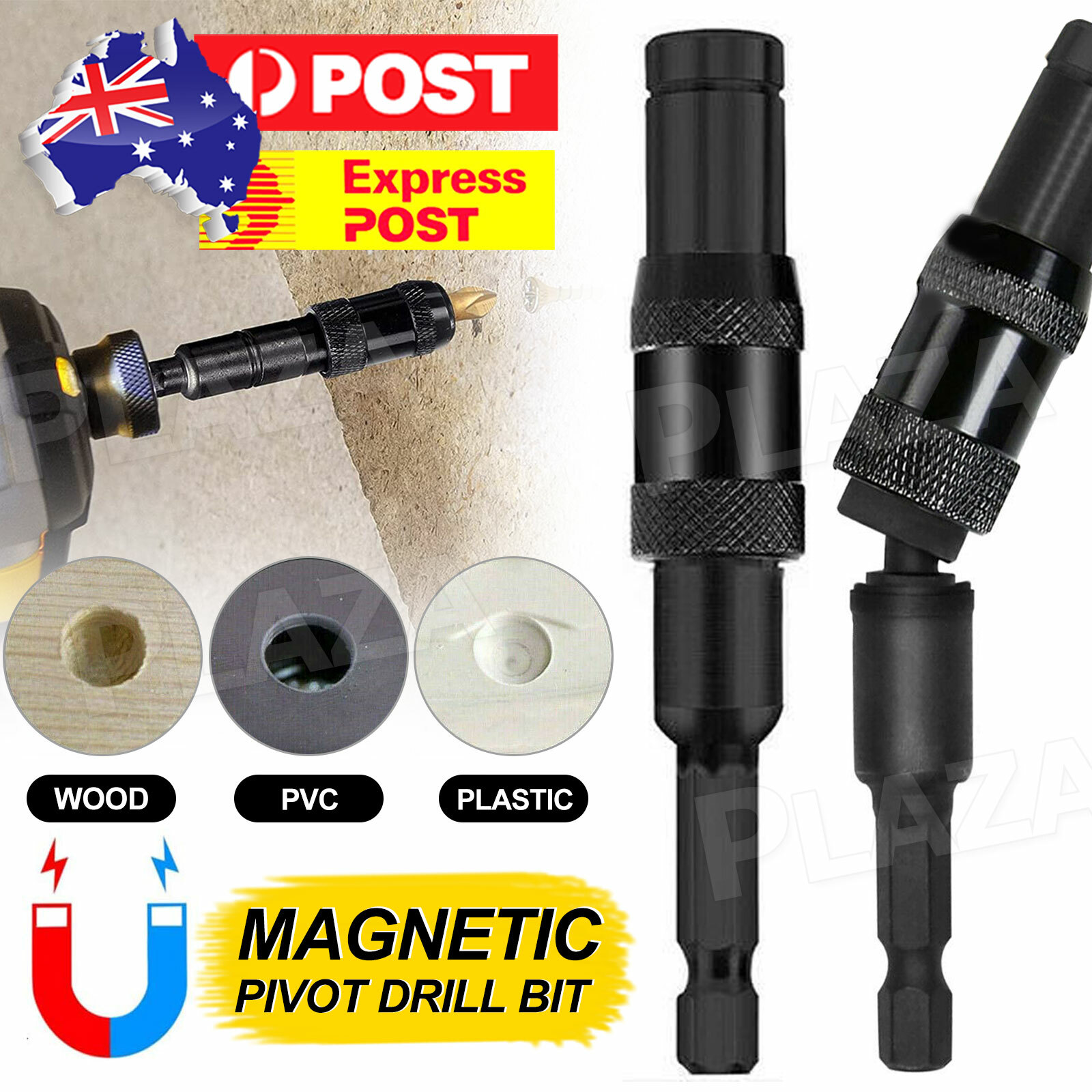 Magnetic Pivot Drill Bit Holder Carbon Steel Impact Swivel Screw Tip 87mm Black