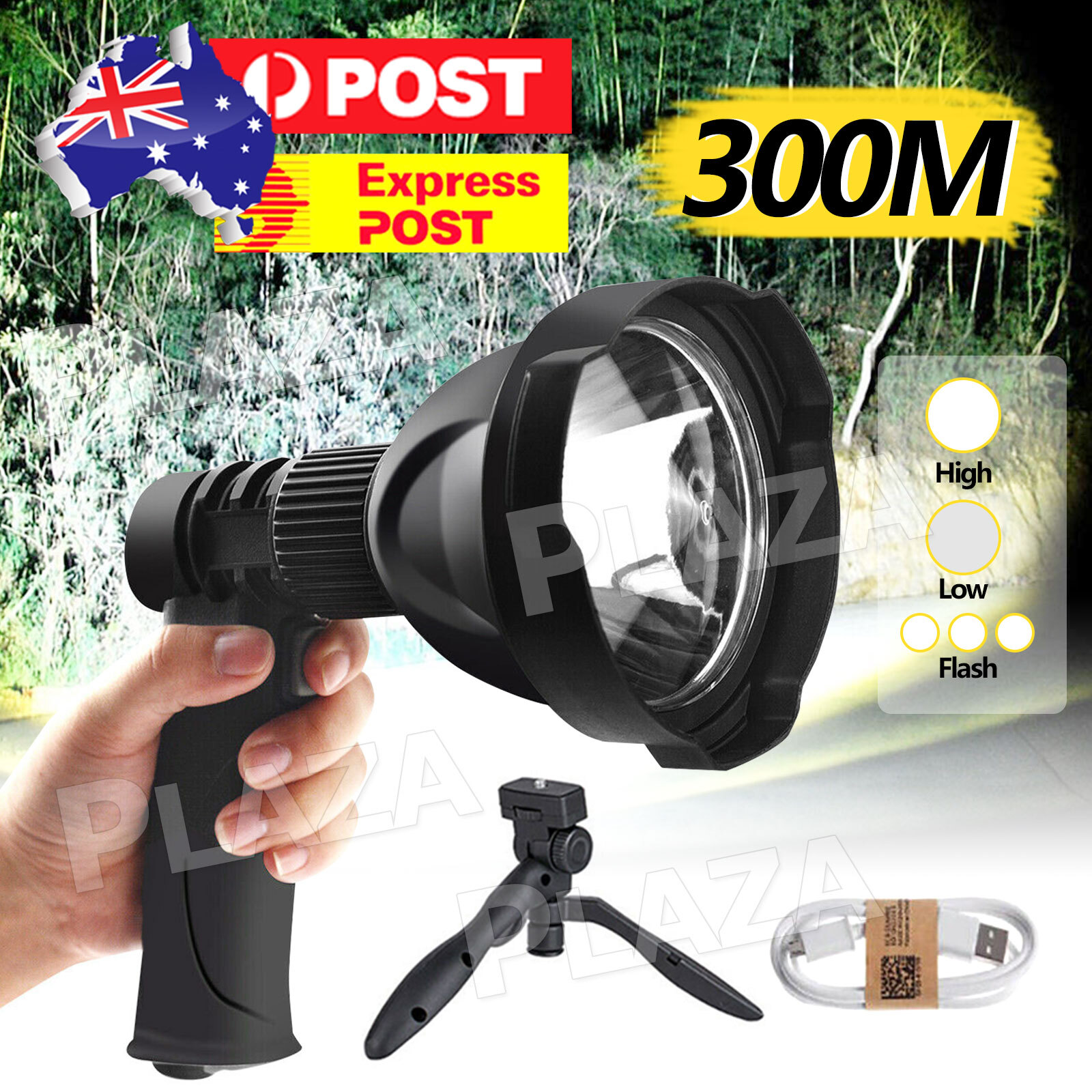 LED Handheld Rechargeable Camping Spotlight 300m XML-L2 2000 lumen Torch Black