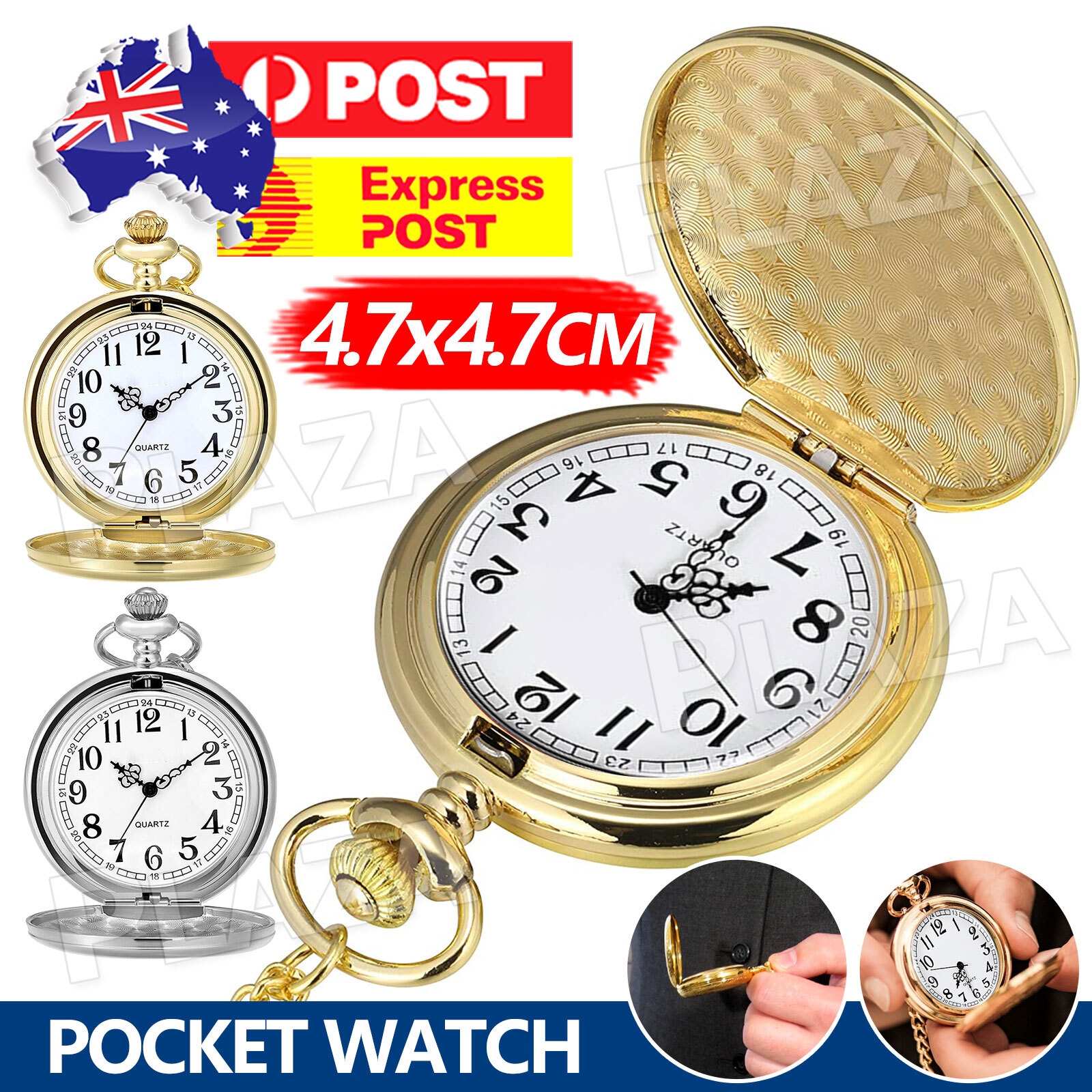 Vintage Steampunk Alloy Pocket Watch 4.7x4.7CM Arabic Numerals Fob Chain Silver