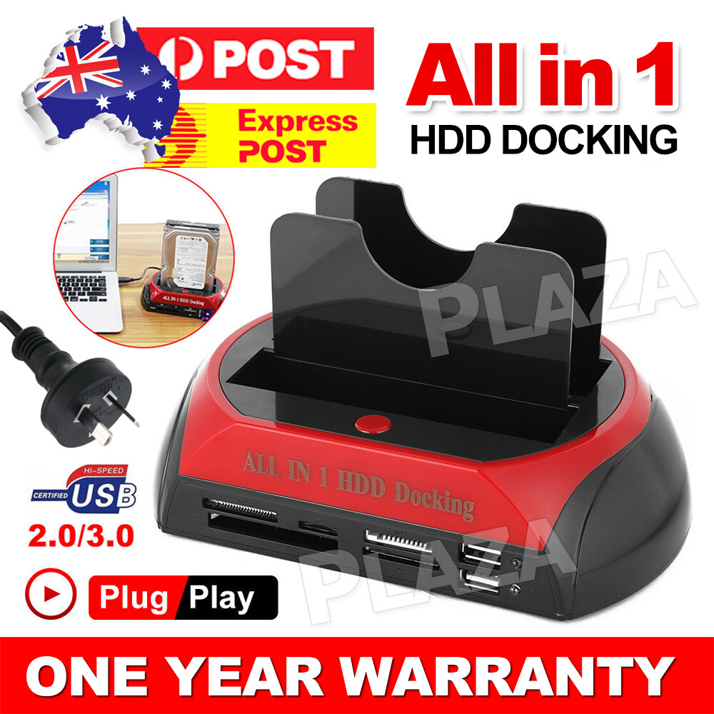 Hard Disk Drive Dock Dual 2.5/3.5 SATA IDE OTB Card Reader USB2.0 Black Padded